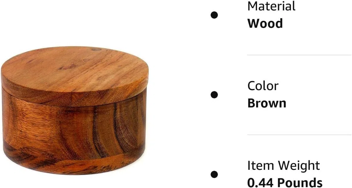 EDHAS Caja de sal o especias de madera de acacia con cubierta giratoria para almacenamiento de especias de madera, a mano en tu encimera.