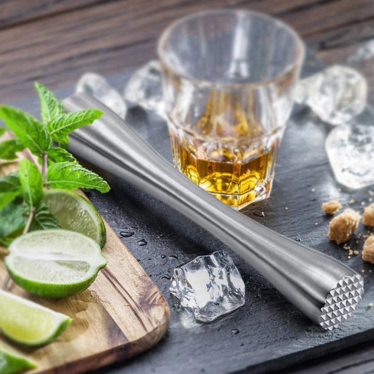 Machacador De Cócteles De Acero Inoxidable Martillo De Hielo Triturado con Dos Cabezas De Textura Diferente, Duraderas, para Bar, Restaurante, Hotel, Familia, Limones, Cubitos De Hielo, Purés—Plata