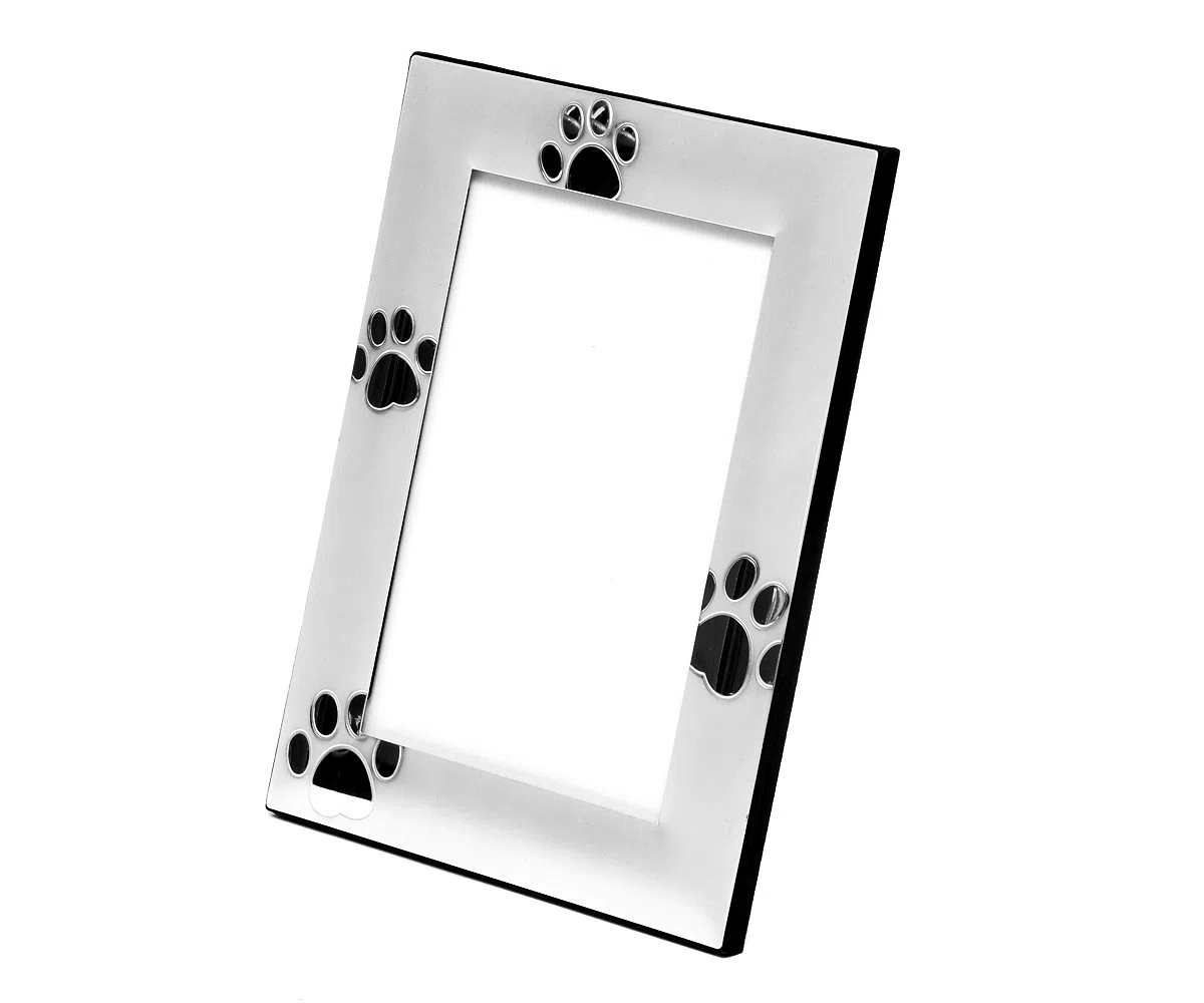 WTD - Marco de fotos (10 x 15 cm), diseño de huellas de perro, color plateado