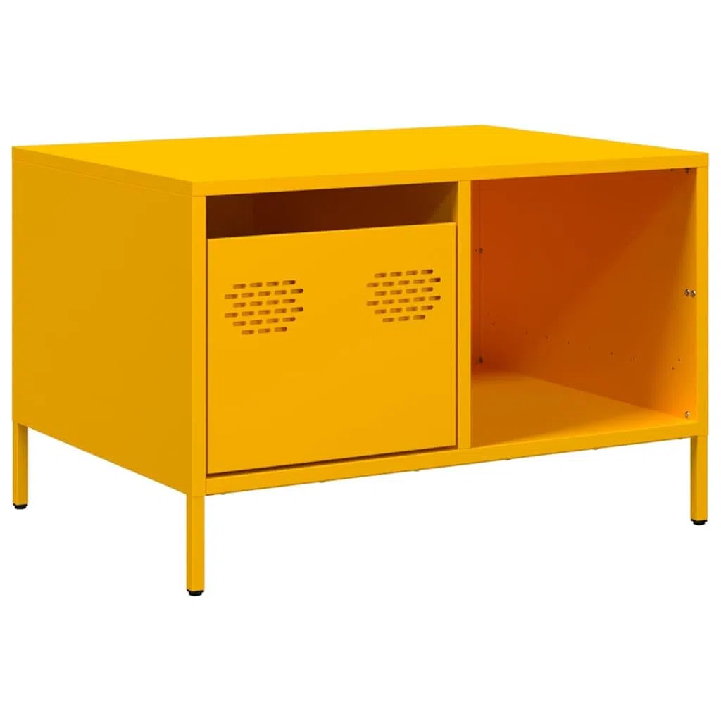 Mesa de centro (68,5 x 50 x 43,5 cm, acero con cajón estante patas regulables en altura, diseño industrial para salón, pasillo, dormitorio