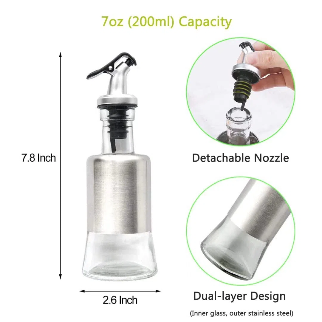 Mincham Botella dispensadora de aceite de oliva de 7 onzas (200 ml), botella dispensadora de aceite y vinagre de vidrio de alta calidad, con boquilla y embudo de vertido, botella de aceite antigoteo