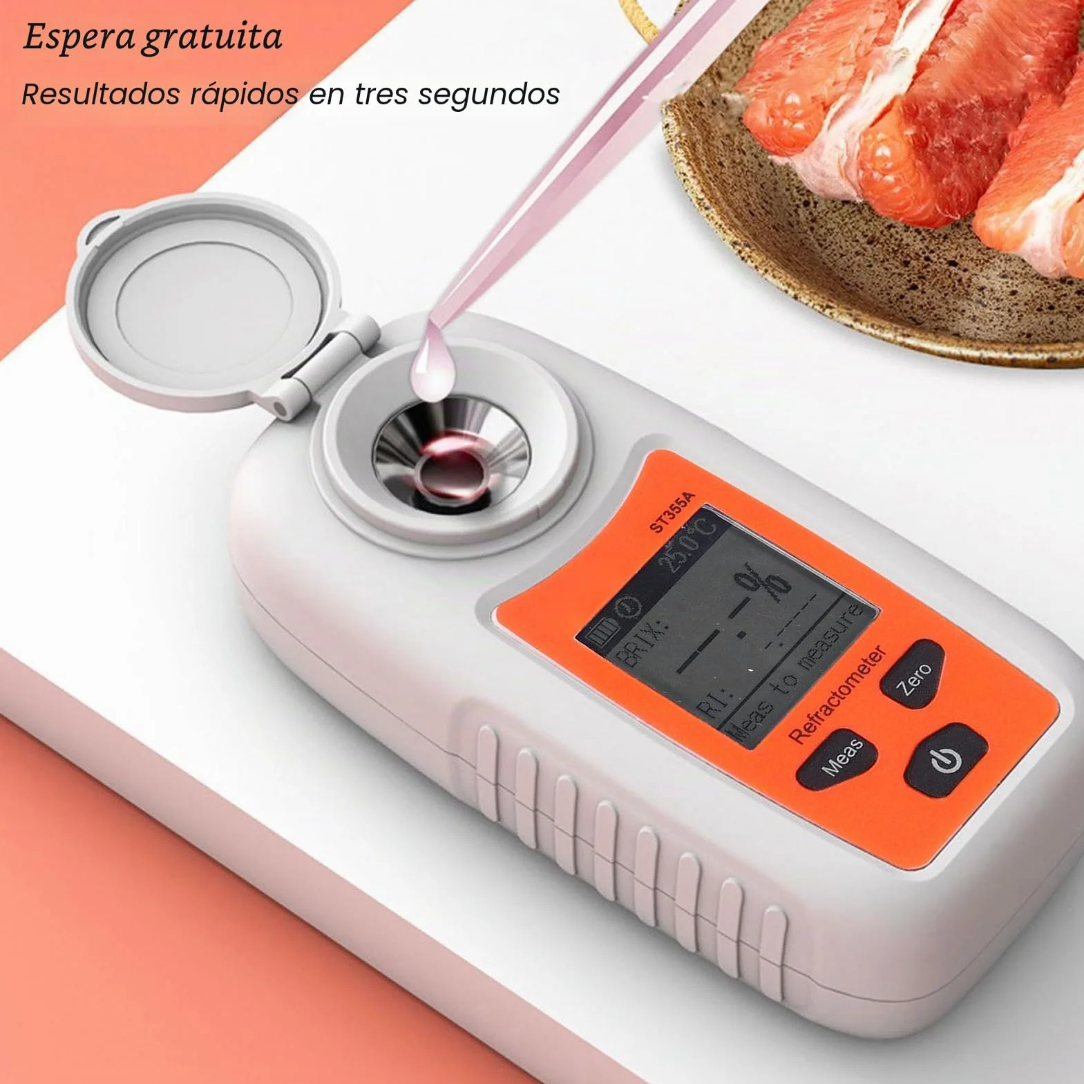 Fafeicy Medidor de Azúcar de Mano ST355A 0-55% de Rango Brix con Pantalla LCD, Compensación Automática de Temperatura para Pruebas de Dulzura de Jugo de Fruta en Mercados de Granjas