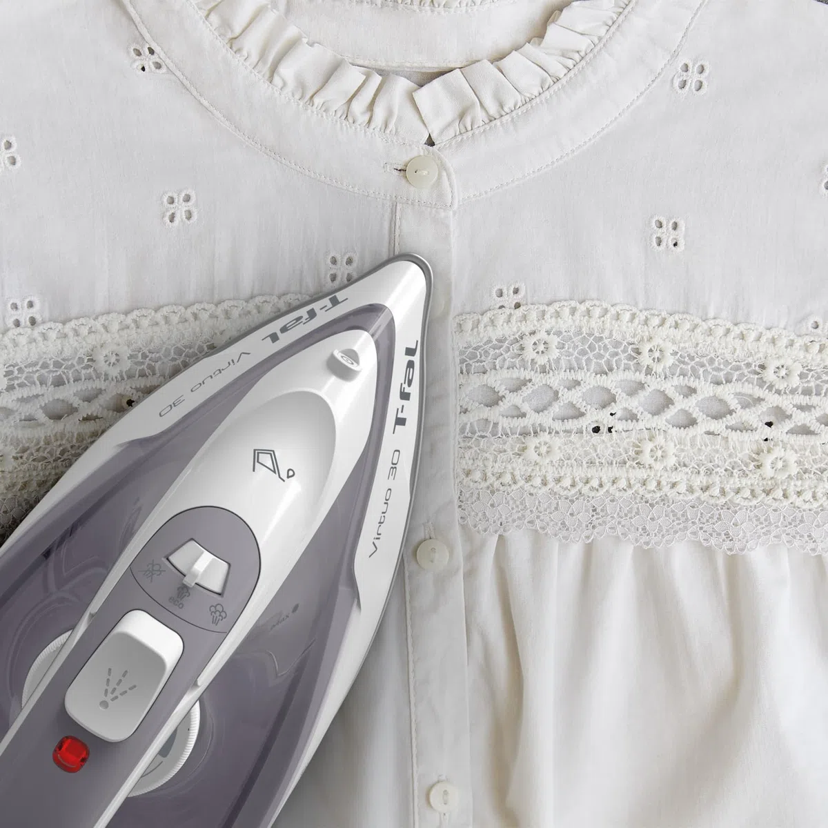 T-fal Virtuo FV2C80U0 - Plancha de vapor con cable retráctil y apagado automático, suela de cerámica XL, color gris