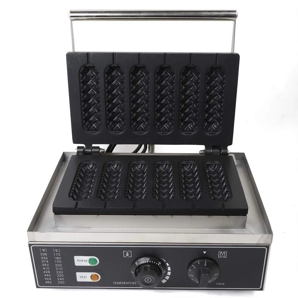 Gofrera máquina de gofrera máquina automática de gofres Temporizador Gastro sin palo para Francés Hotdog Anti Revestimiento Led Luz Comercial Eléctrica Waffle Waffle Máquina eléctrica