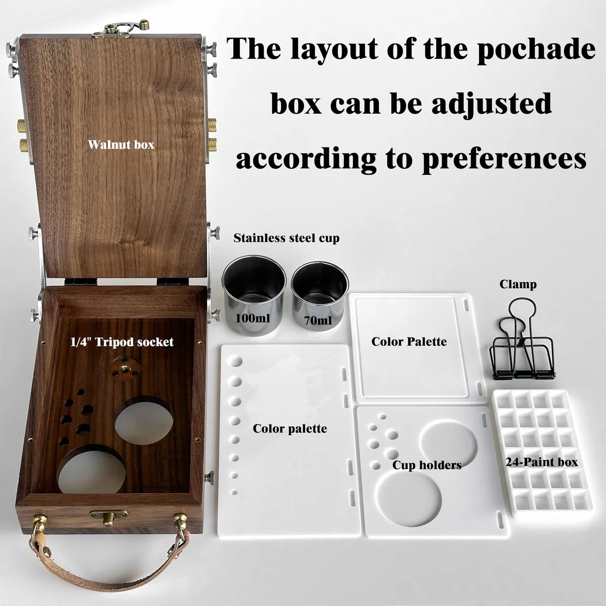 Caballete de mesa con paleta de acuarela vacía, caballete de viaje portátil para pintar con almacenamiento, caja multifuncional de madera para acuarela, pintura al aire libre para adultos