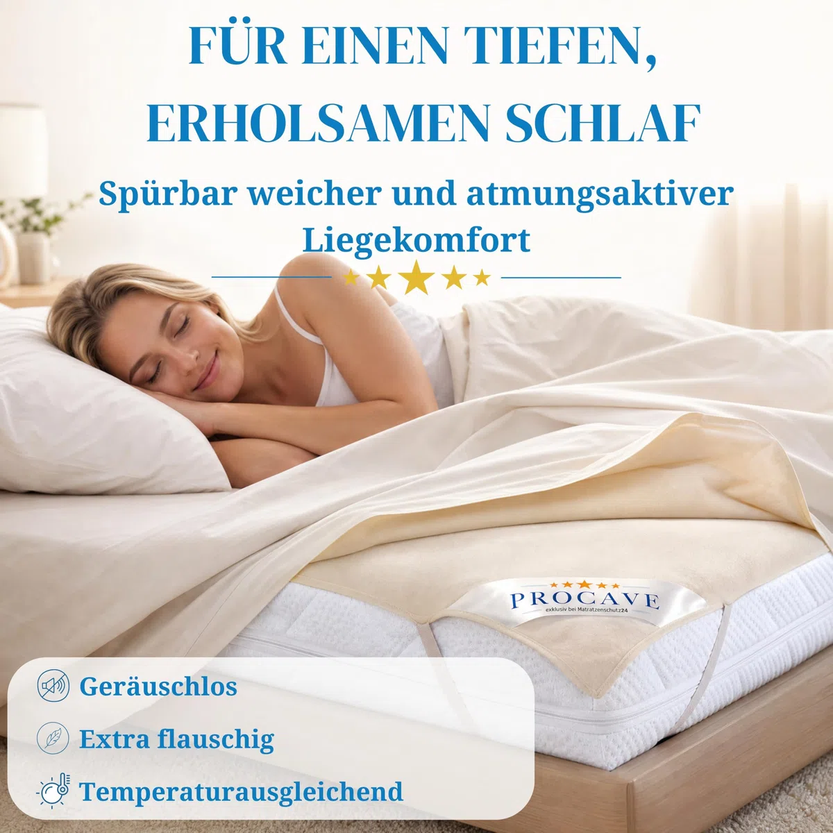 PROCAVE Funda de Molton para colchón, Protección colchón 100% algodón, Protector para la Cama, Made in Germany, 200x220cm