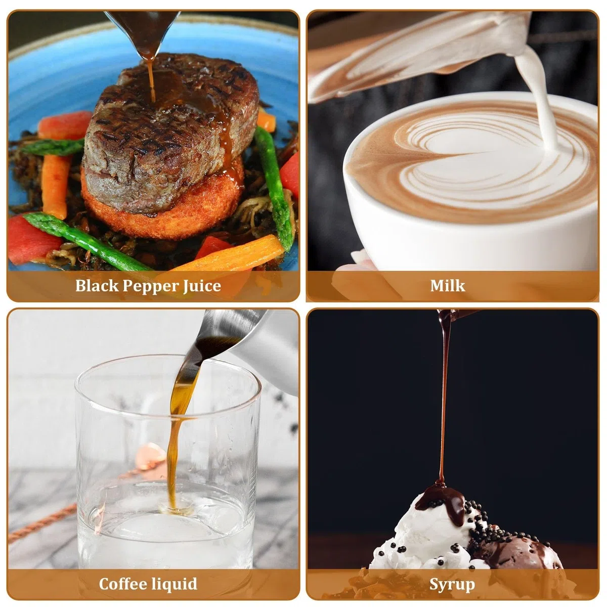 1/6 Uds cremas con mango, jarra de crema acero inoxidable espuma leche a prueba herrumbre taza para Arte de Café(90ml 6pcs)