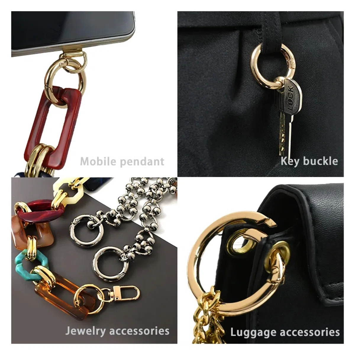 Anillos redondos de resorte metal 30 piezas Gancho presión anillo redondo Llavero circular que se puede abrir Bolsa Ganchos correa Kit costura Correas Bucle(Gray,25mm)