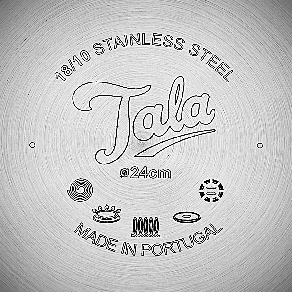 Tala Performance - Juego de utensilios de cocina de acero inoxidable de 5 piezas que contienen cacerolas con tapas de vidrio, 16, 18 y 20 cm, sartén de leche de 14 cm, sartén antiadherente de 24 cm
