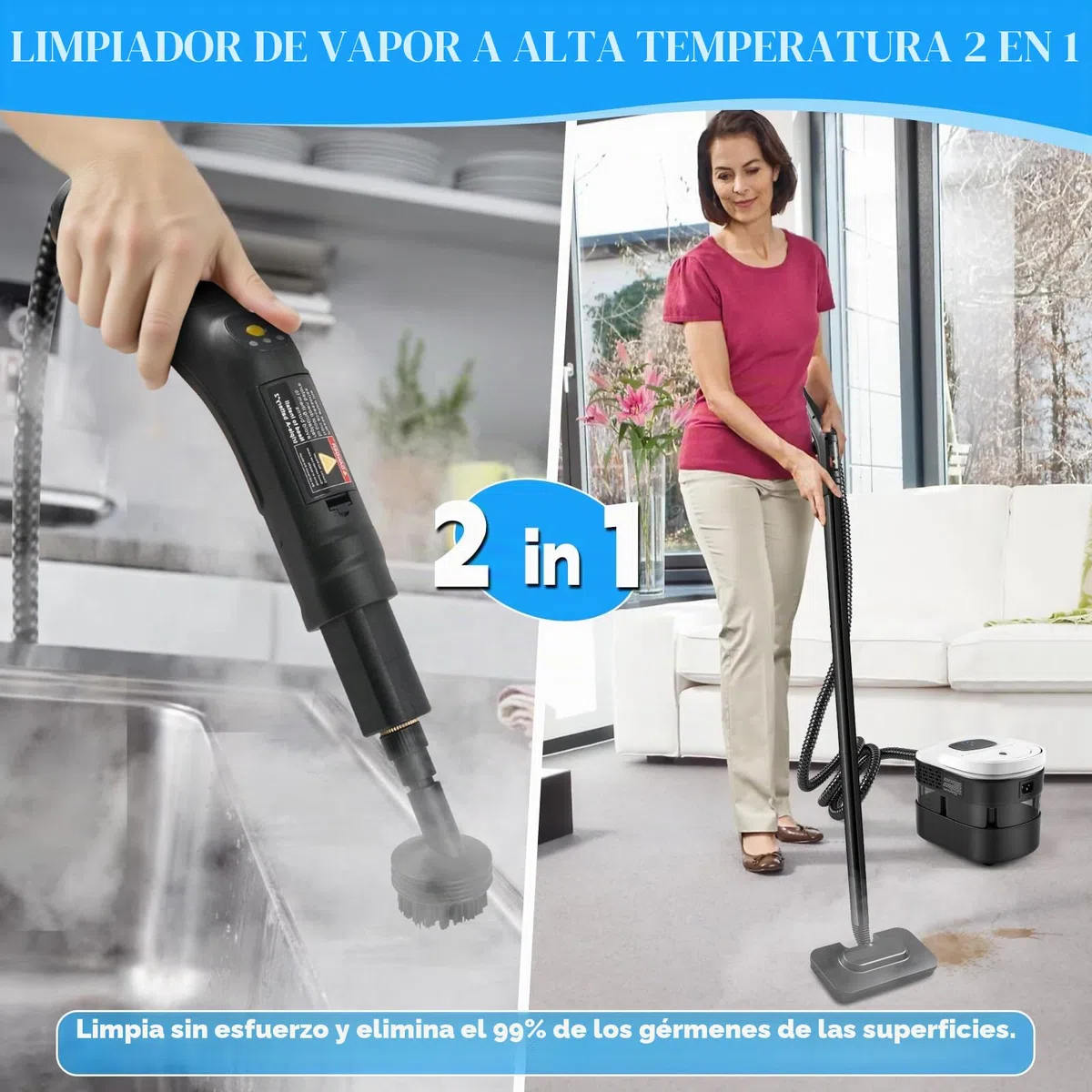 Limpiador de vapor manual, 2500 W, limpiador de vapor para todo con 15 accesorios, presión de vapor de 4,5 bar, depósito de 1600 ml, portátil para ventanas, cocina, suelo, coche