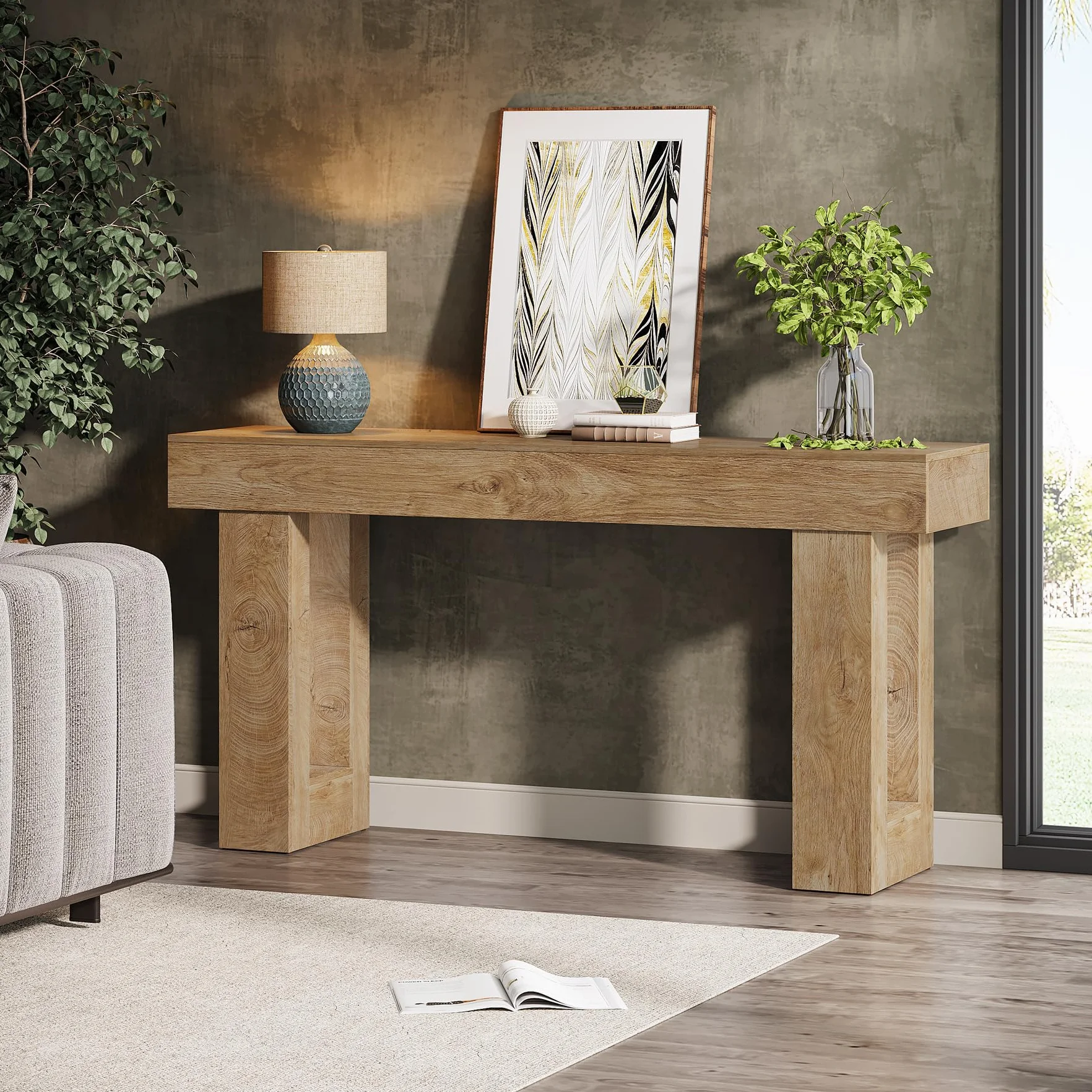 Tribesigns Mesa Consola Rectangular de 160 cm de Largo, Mesa de sofá Rectangular de Grano de Madera MDF detrás del sofá, Mesa de Entrada de Granja para Entrada, Pasillo, Sala de Estar (Natural)