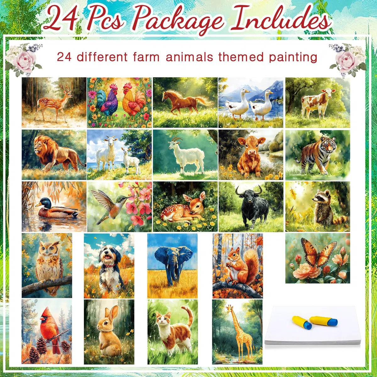 24 piezas de productos para la demencia para personas mayores con Alzheimer, actividades para adultos mayores, juguetes reutilizables de pintura al agua con 1 pincel de pintura, garabatos de