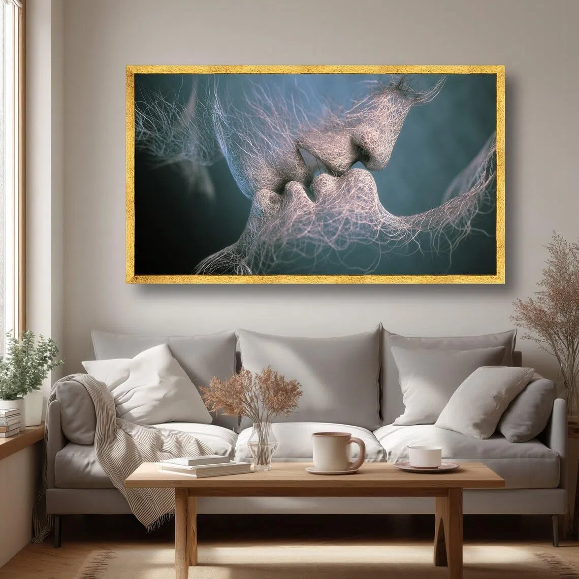 XBTYKPB Lienzo abstracto de pareja besándose, escultura romántica de amor, arte de relación contemporáneo, decoración moderna para el hogar (90 x 180 cm/sin marco)