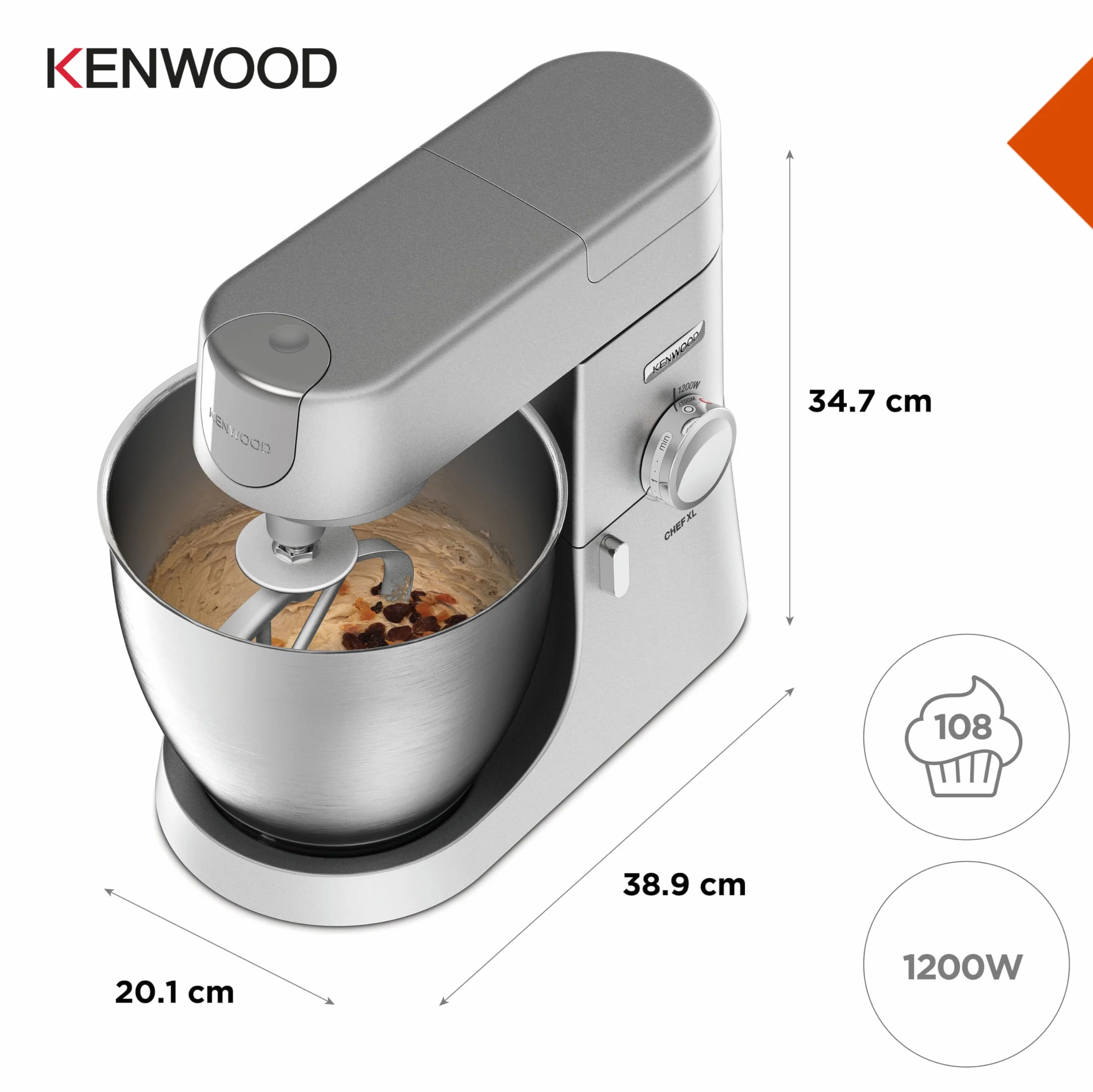Kenwood KVL4100S Amasadora Planetaria, 50 W, 6.7 Litros, Plata