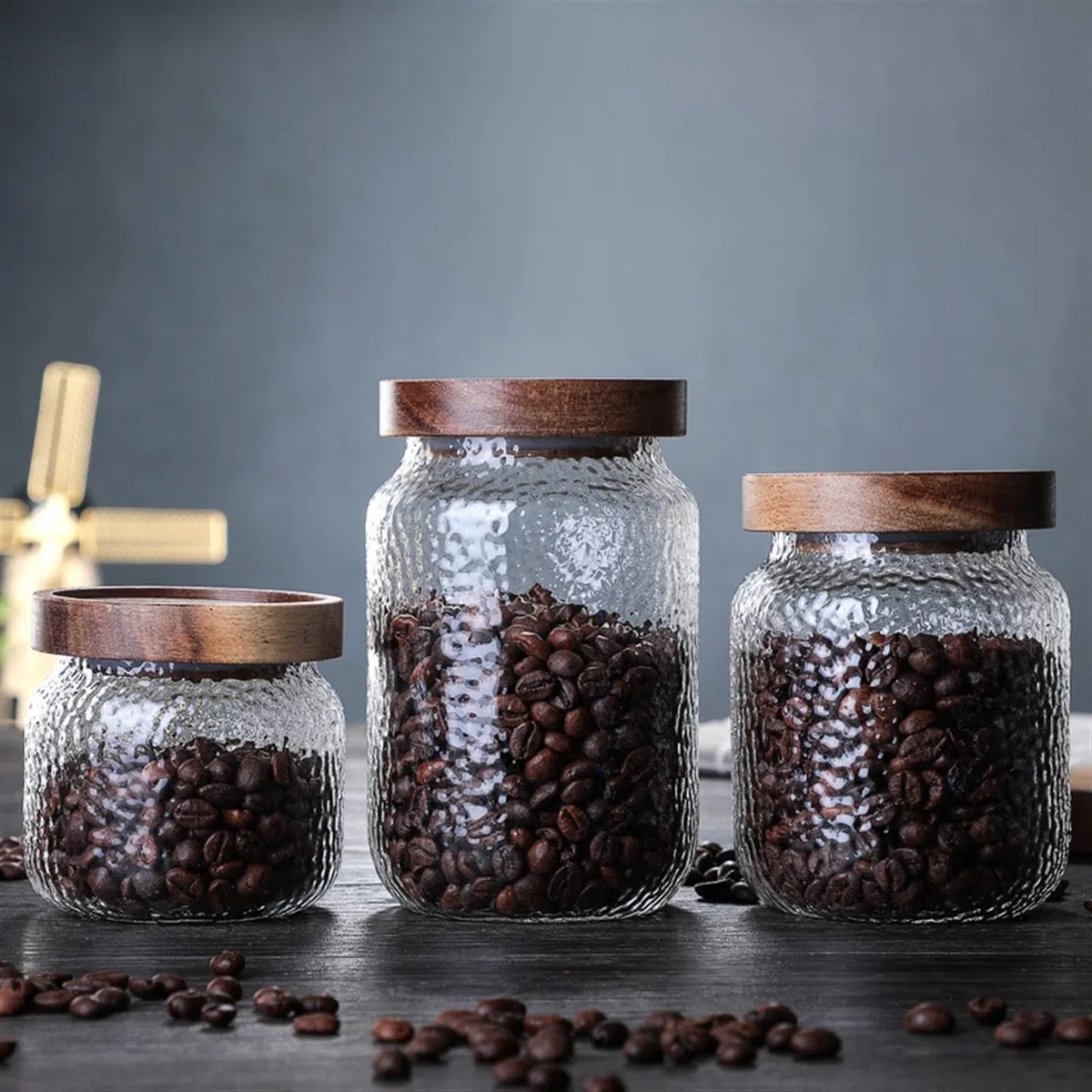 Recipiente de café Frascos de cristal de caramelo con tapa Botella de frasco de almacenamiento de cocina for especias Recipientes de vidrio for alimentos Frijoles de café té latas de vidrio Bote Café