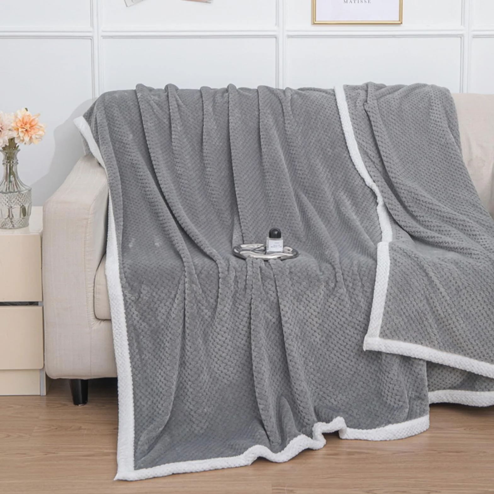 Mantas para Sofá Tacto Suave y Cálido Manta Sofa o Mantas para Cama Ligeras Mantas para Cama de Reversible 200 x 230 cm, Gris