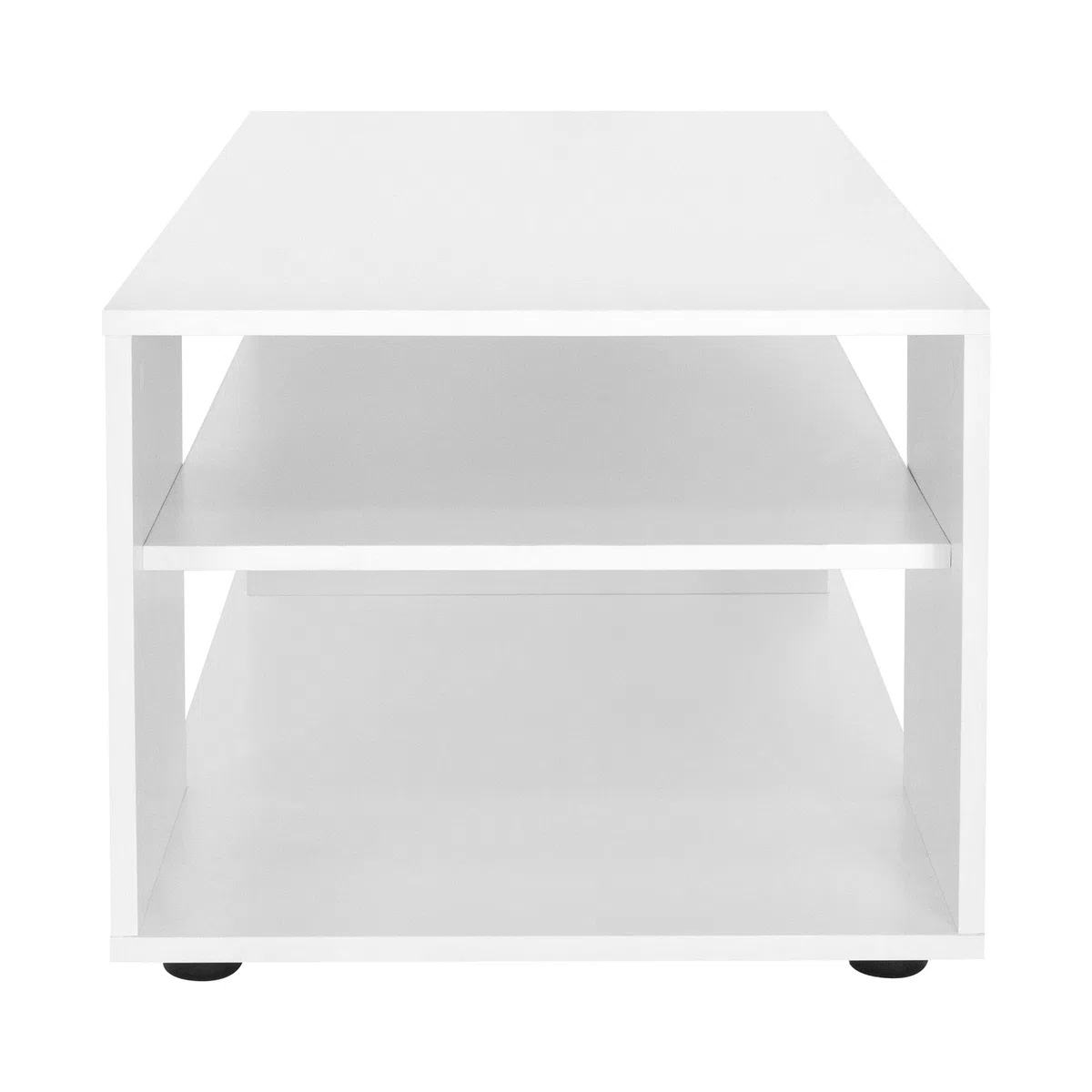 ML-Design Mesa de Centro Blanca 110x50x41 cm Aglomerado Revestido Mesita de Café Rectangular Moderna Mueble Auxiliar Versátil con 4 Estantes en 3 Niveles Mesa con Mucho Espacio de Almacenamiento