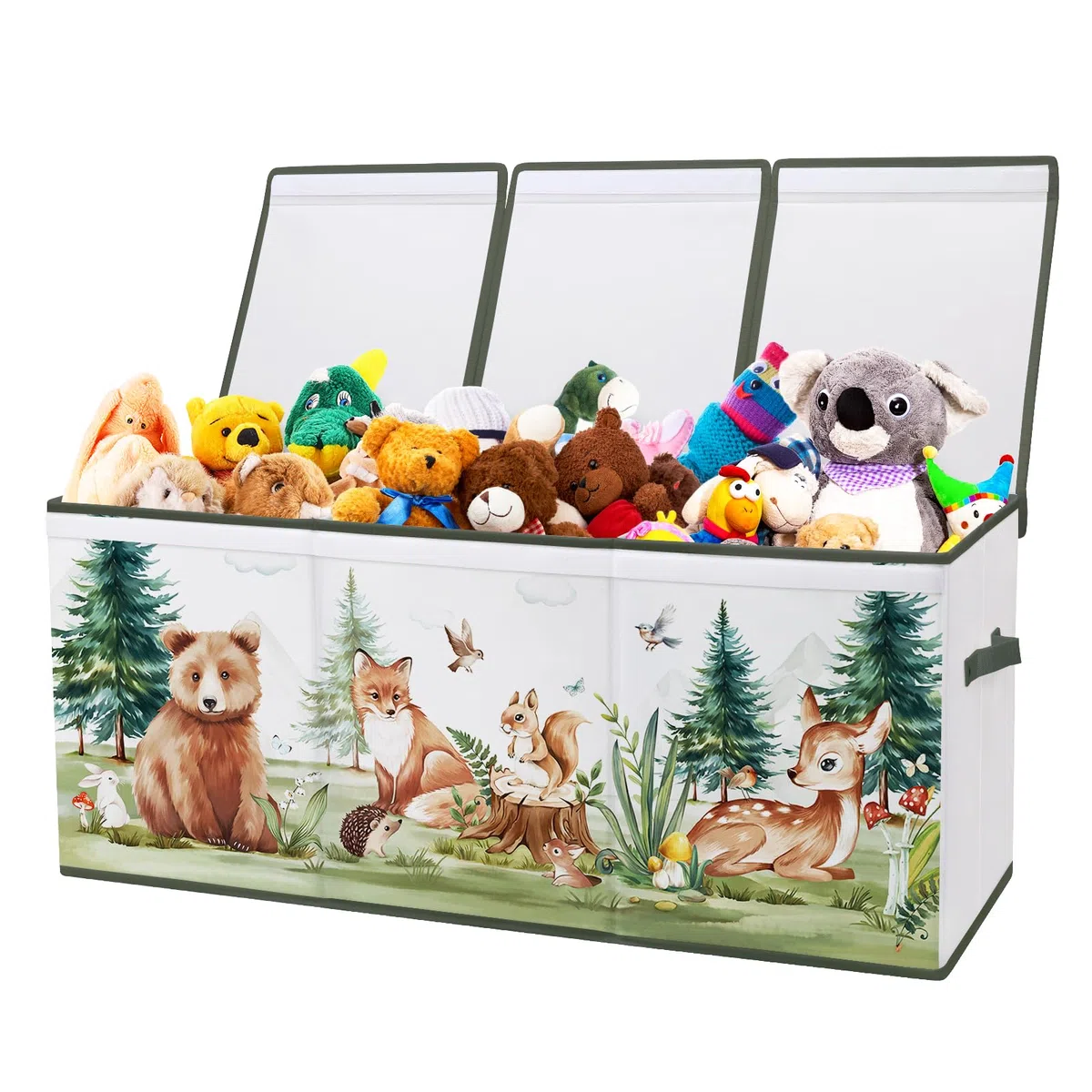 Caja de Juguete Extra Grande con Tapa Abatible, Caja Almacenaje Oxford Plegable con Asa para Niños Niñas, Baúl Juguetes y Almacenamiento Impermeable Resistente, 96×32×40 (Animales de invierno)