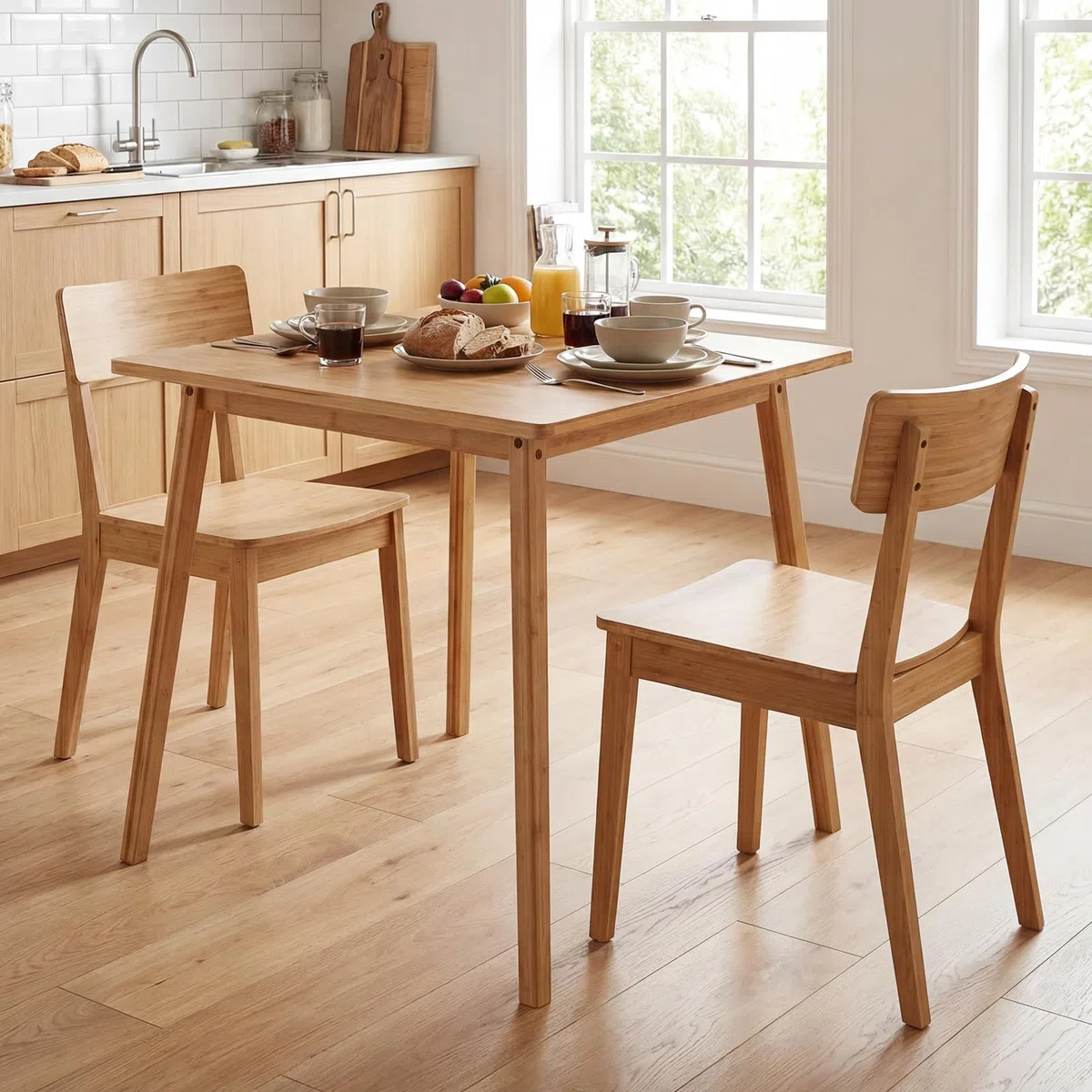 COSTWAY Mesa de Comedor Cuadrada de Bambú, Mesa de Cocina de Madera Maciza de 70 cm, Escritorio Moderno para Espacios Pequeños, Comedor, Sala de Estar y Estudio, para 2-4 Personas, Carga hasta 100 kg