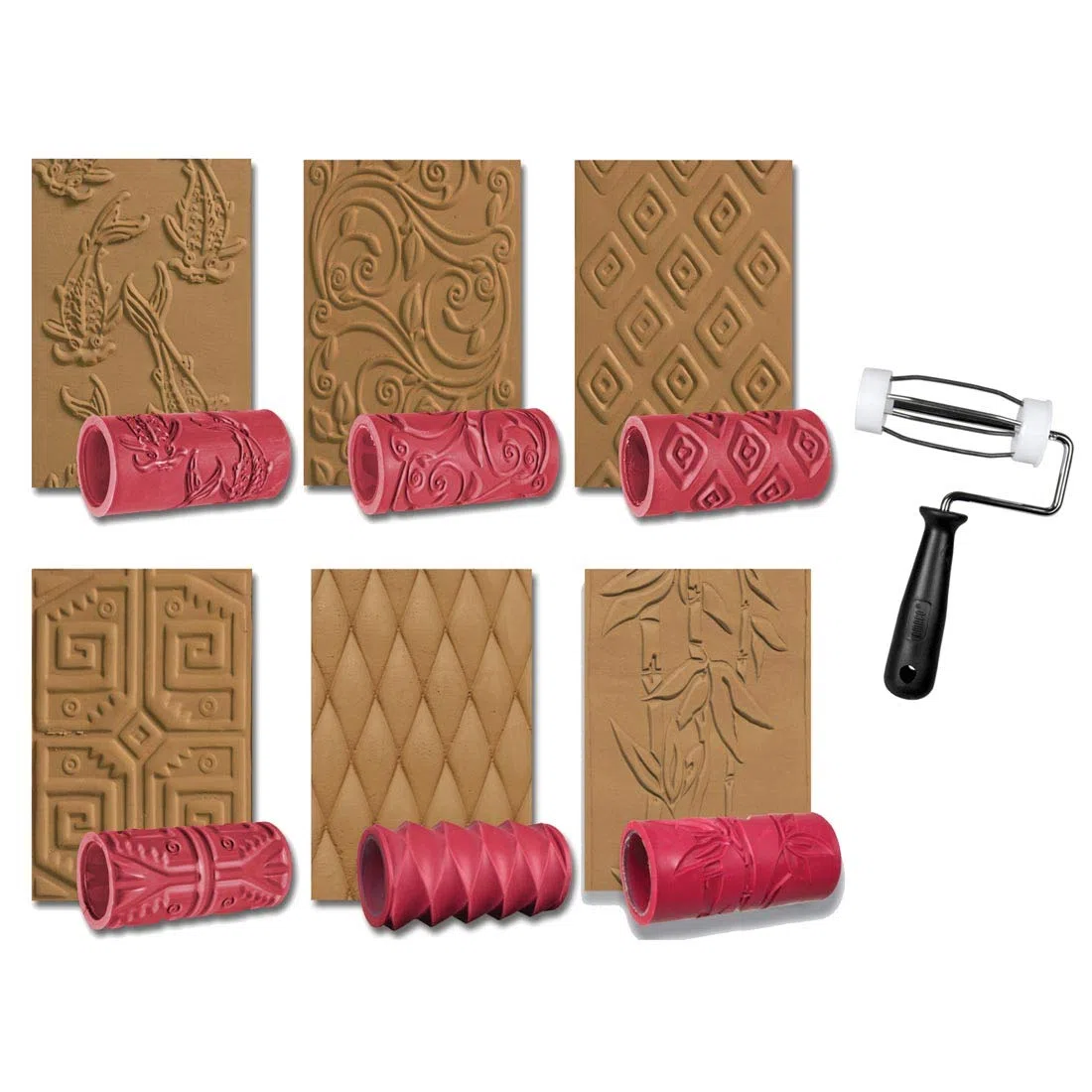 Amaco arcilla Textura Rollers, 4 pulgadas, varios diseños, juego de 6