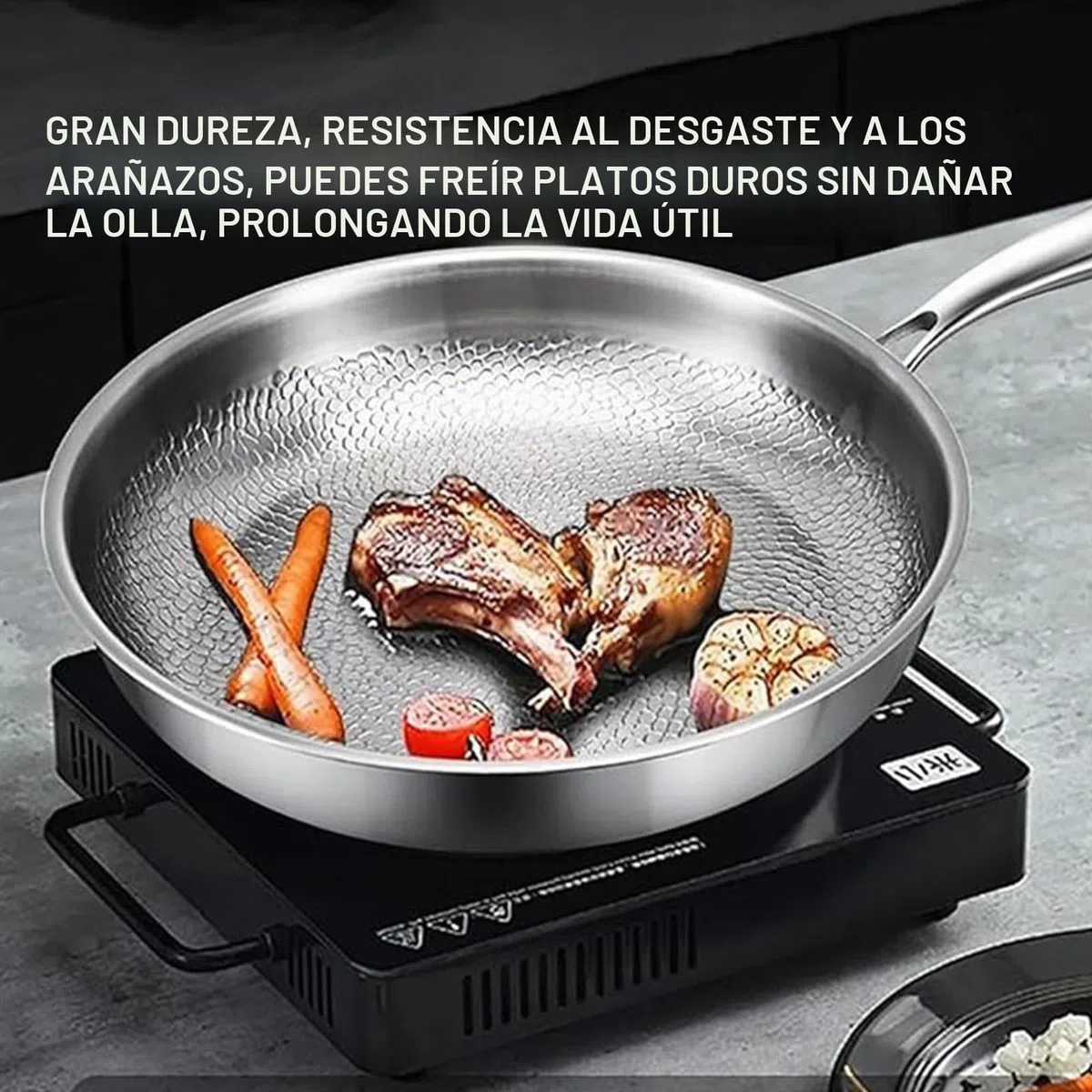 Genérico Sartén de titanio con espátula, antiadherente wok martillado de titanio Nutrition para cocinar, sartén de sin recubrimiento, sartén de por inducción (Con Tapa, 32cm)