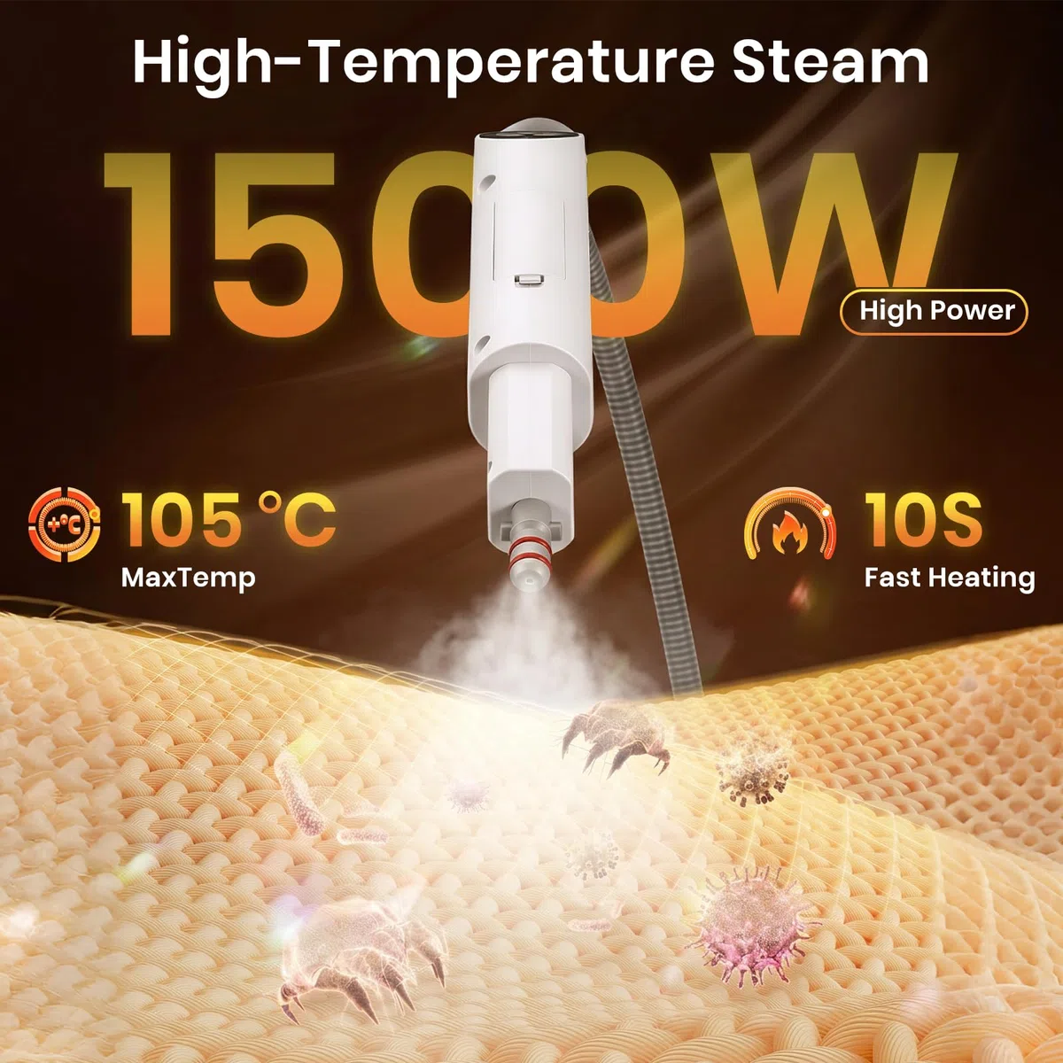 Limpiador a Vapor Portátil 1500W 4 Bar Maquina de Limpieza a Vapor, Calentamiento 10s,Depósito 2L,Cable 4.7M, Vaporeta Limpieza Hogar Steam Cleaner Limpiador a Vapor de Mano para Cocina Coche Ventanas