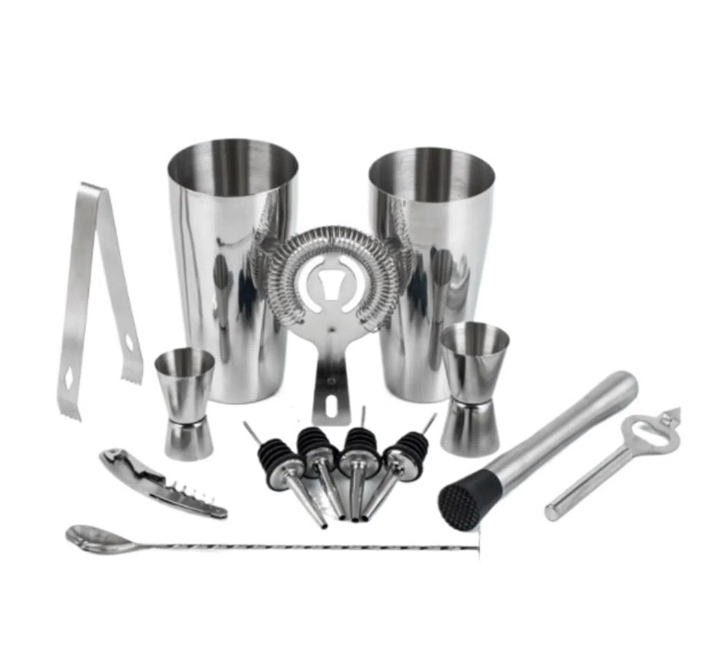 Juego de Cocktail Shaker Kit Mezclador De Coctelera De Acero Inoxidable, Barman De Bar, Coctelera, Cuchara, Pinzas De Hielo, Juego De Herramientas Con Estante Para Vino Coctelera Profesional Herramien
