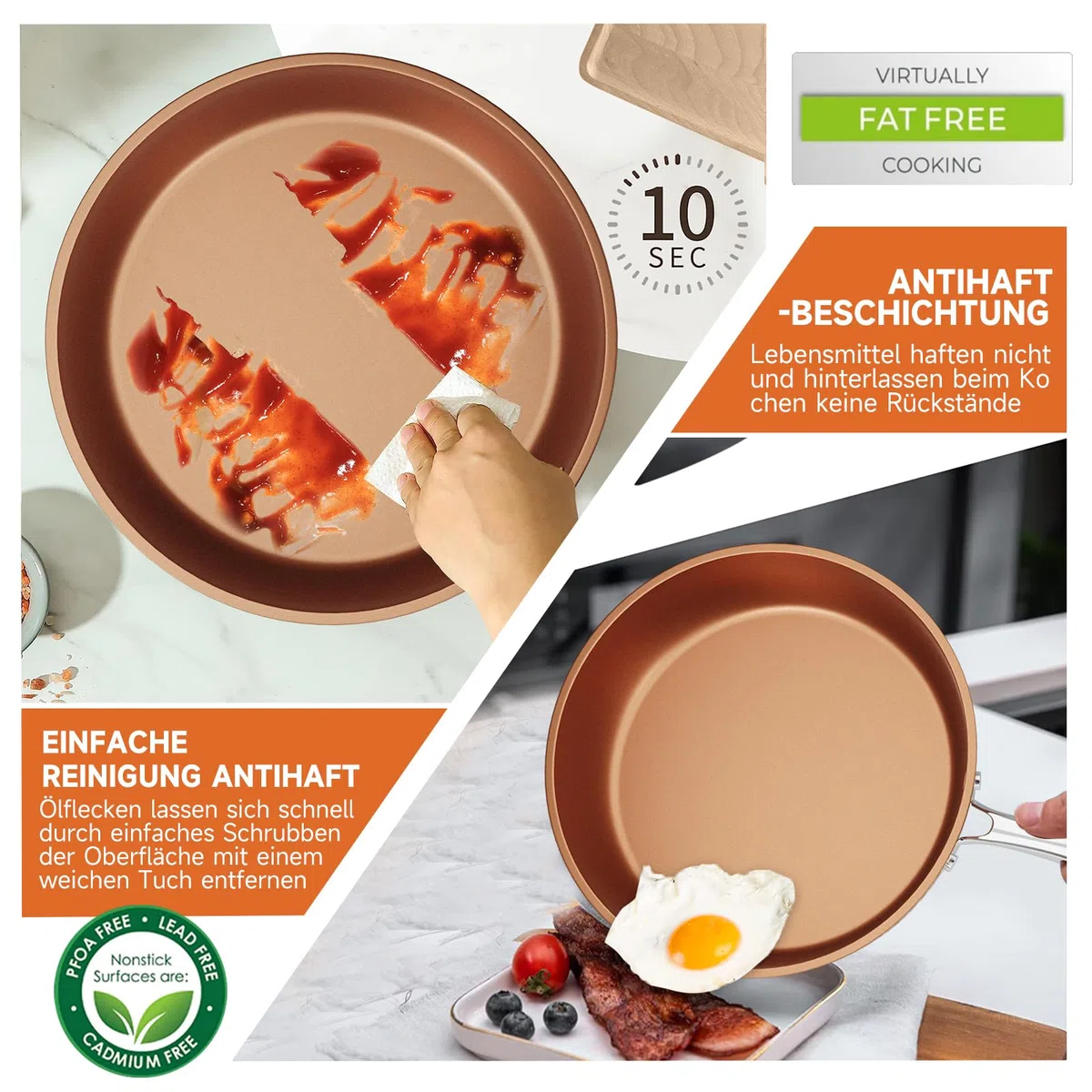 HOMELUX Batería de Cocina Antiadherente, Cobre, Induccion, Juego de Ollas y Sartenes 6 Piezas, con Tapa, Tecnología de Forja, para Todas las Cocinas, Sin PFOA/PFOS/BPA | Utensilios de cocina forjados, para todo tipo de cocinas, degradado en tonos marrones