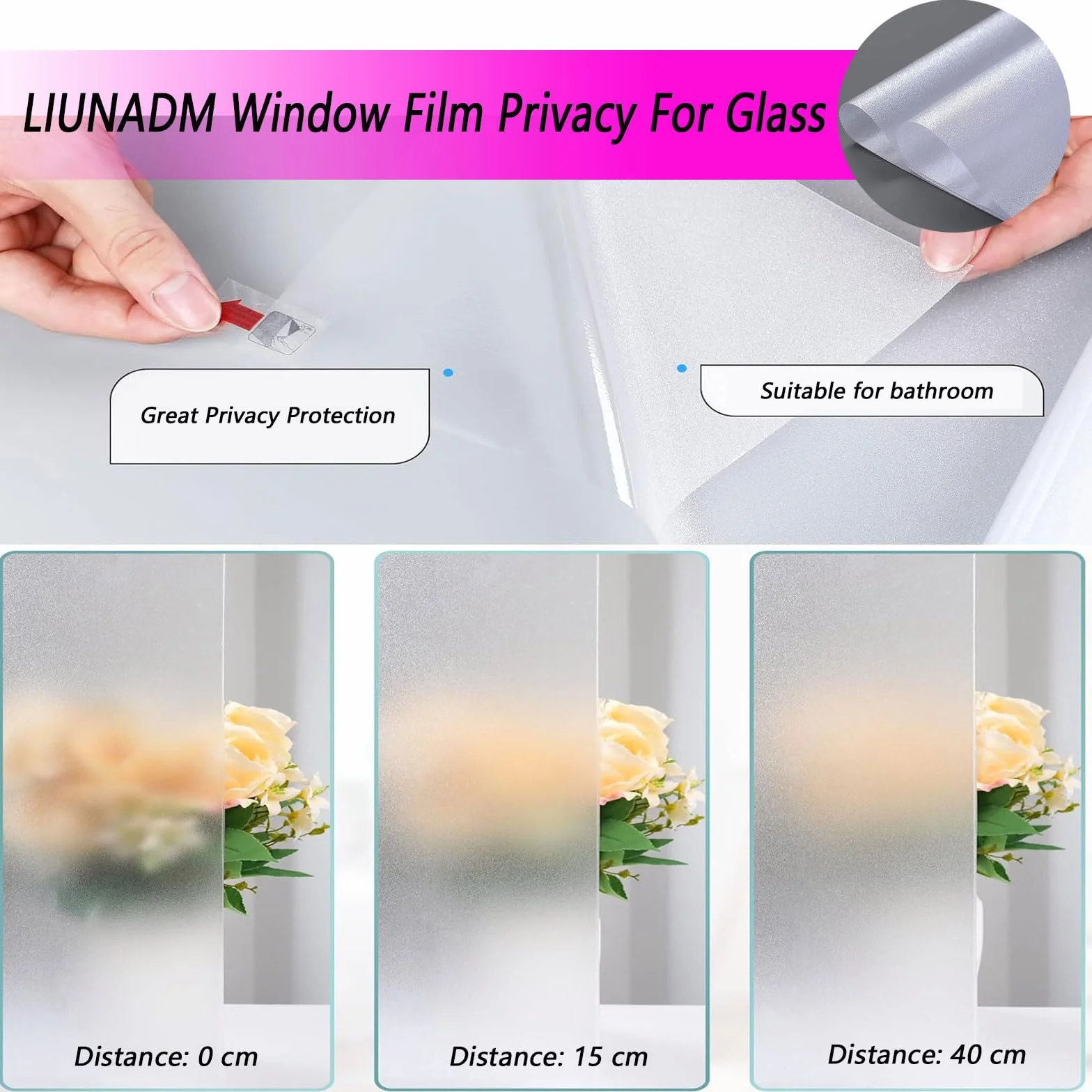 Película de privacidad para ventana, 60 x 340 cm, no adhesiva, estática, esmerilada, pegatinas decorativas para el hogar y la oficina, filtro de luz solar, fácil de instalar, elegante solución de