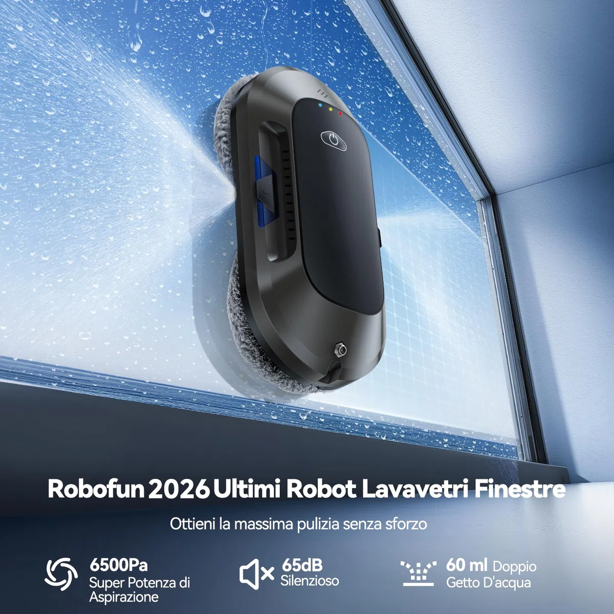 Robot limpiacristales con Función de Pulverización, Succión Turbo de 6500 Pa, 3 Modos de Limpieza y navegación Inteligente para una Limpieza eficaz de Ventanas, W23D