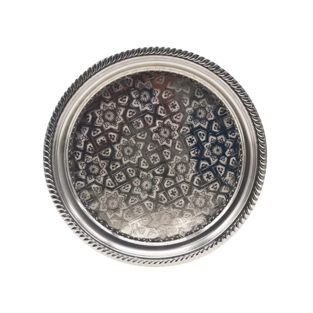Juego de té marroquí completo. Tetera 750 ml bandeja 32 cm 6 vasos típicos de cristal