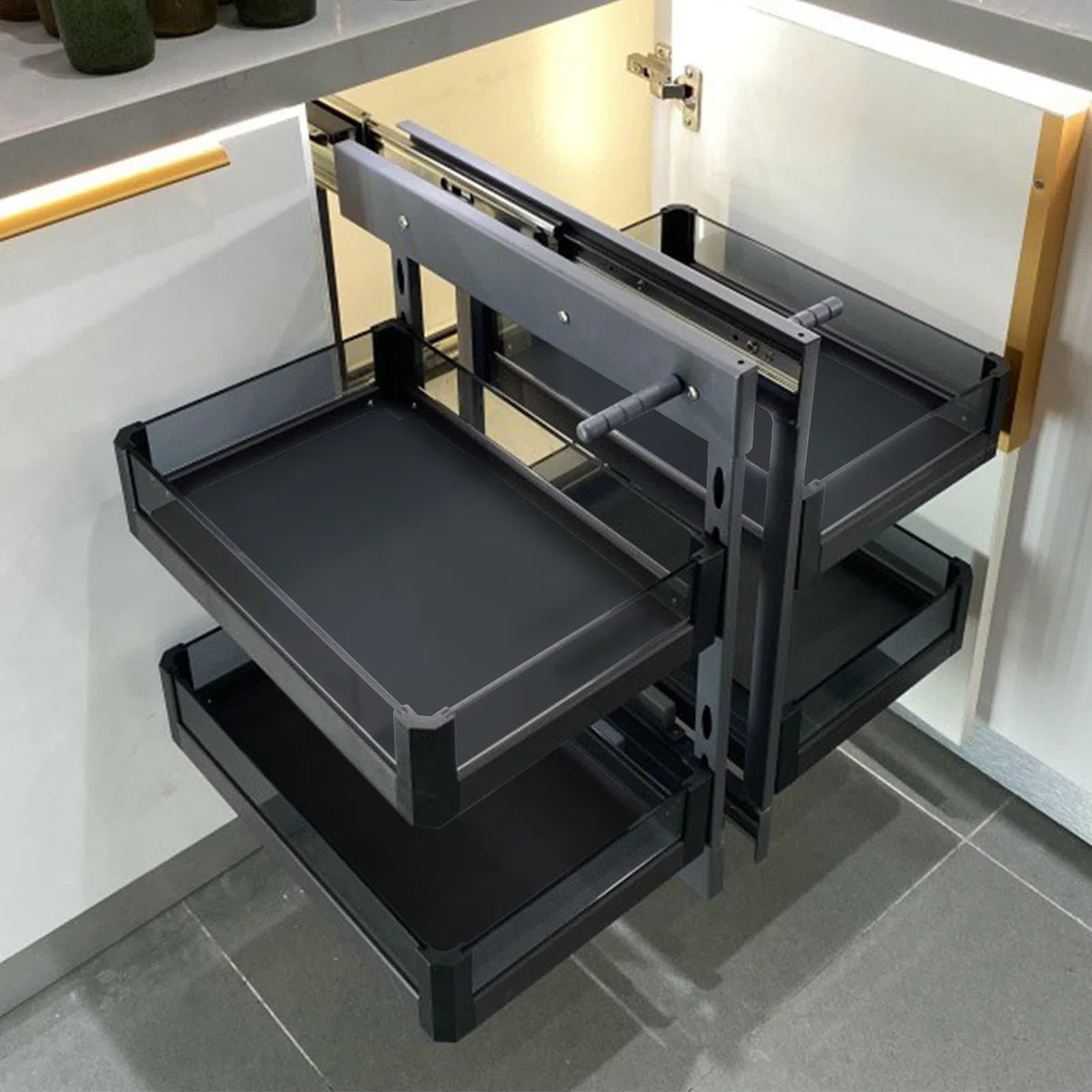 Organizador de gabinete extraíble para Cocina de Esquina con Cierre Suave y 4 cestas de Almacenamiento, Cesta extraíble de Esquina Universal Izquierda y Derecha 900