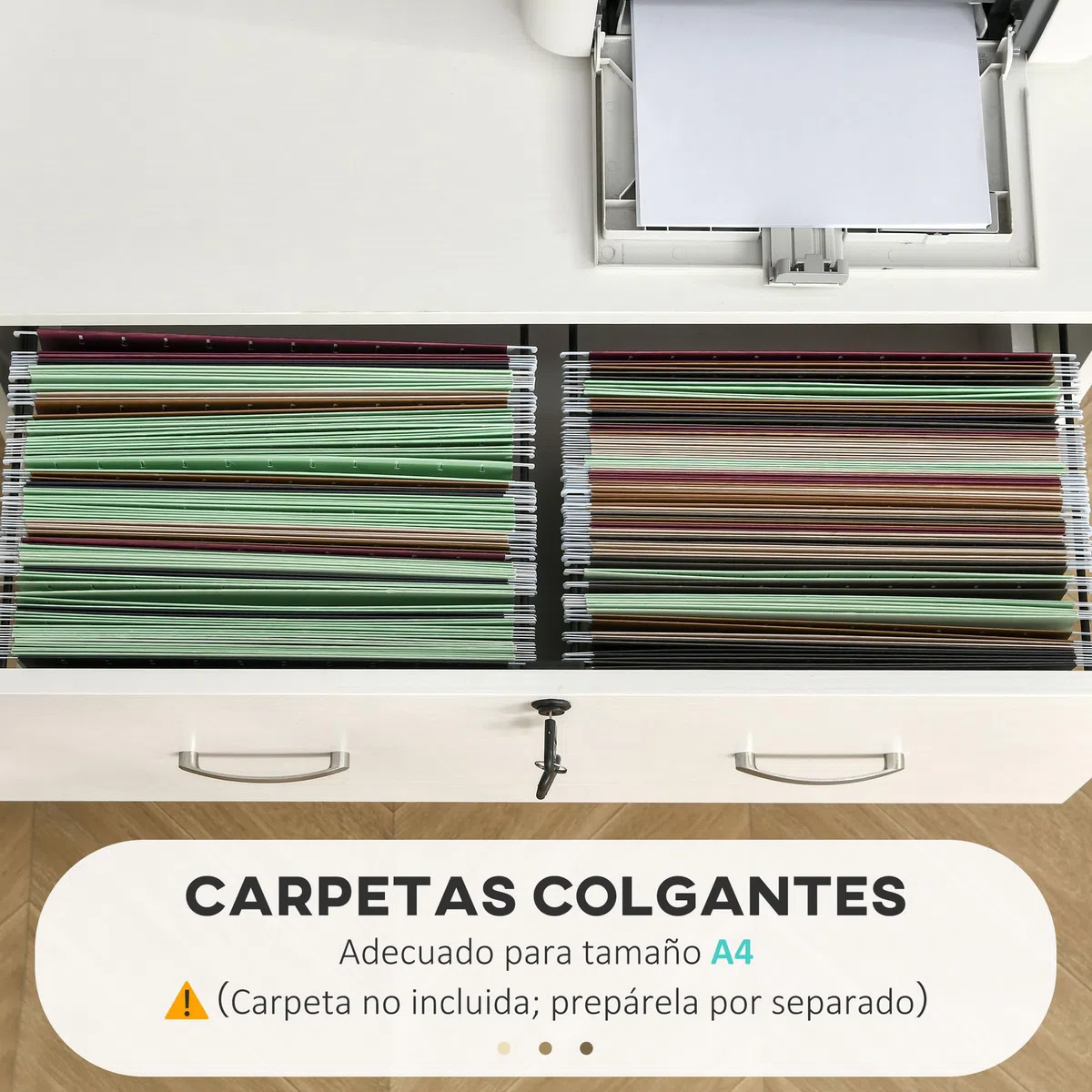 Vinsetto Cajonera de Escritorio con 2 Cajones Cajonera de Oficina con Guías para Carpetas Colgantes para A4 Cerradura y 2 Llaves para Estudio Salón 74x42x72 cm Blanco