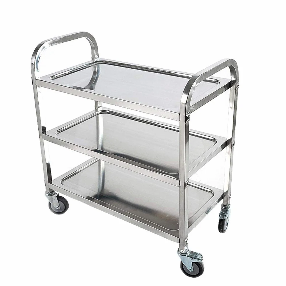 Carro de Almacenamiento de 3 Niveles de Acero Inoxidable con Ruedas, Carro de Servicio, Carro de Recogida de vajilla para restaurantes, Carro de Vino para Eventos de Hote