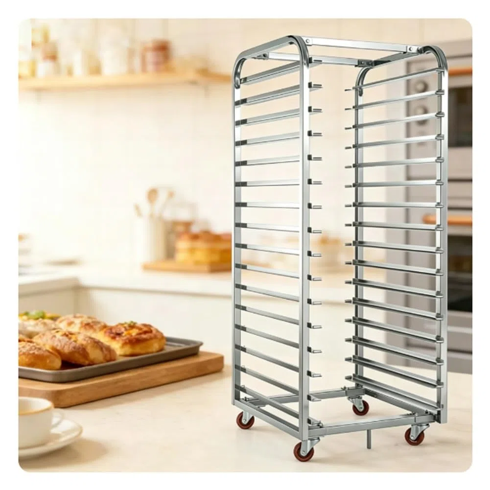 GRRICEPL Carrito de Aluminio con Ruedas para bandejas de panadería, Equipo para Hornear Pan | Carrito Comercial Para Bandejas De Pan, Estante Móvil Para Enfriamiento De Productos Horneados(46x60x169 cm)