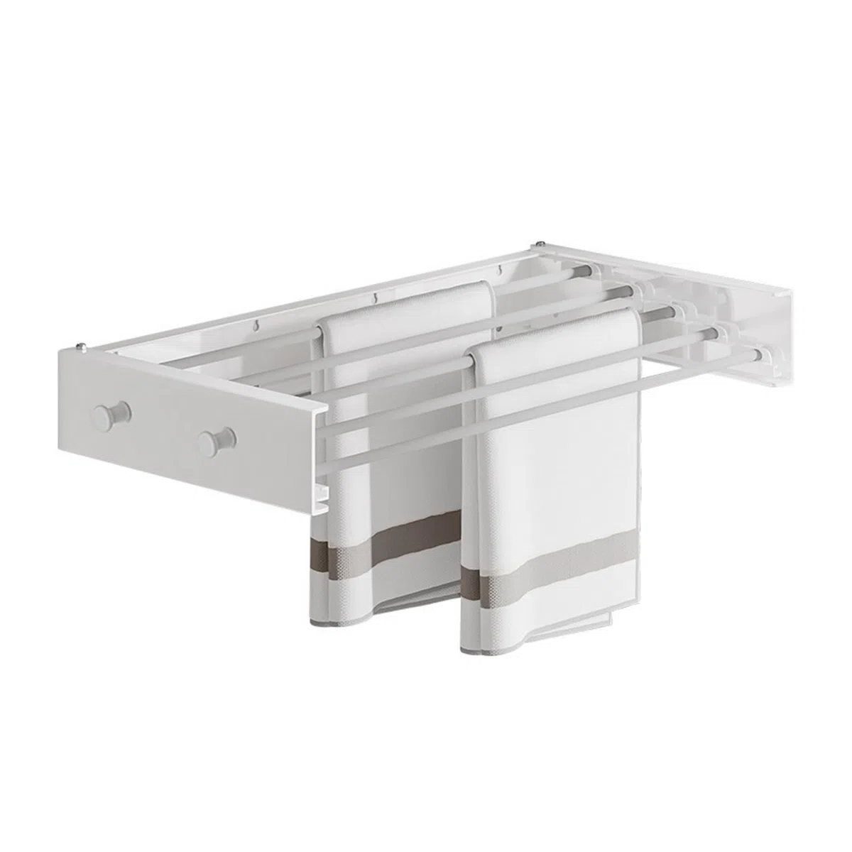 Tendedero de pared de acero al carbono y aluminio, tendedero sencillo de pared, plegable, para interior y exterior, tendedero de pared extensible para balcón (blanco con 4 ganchos)