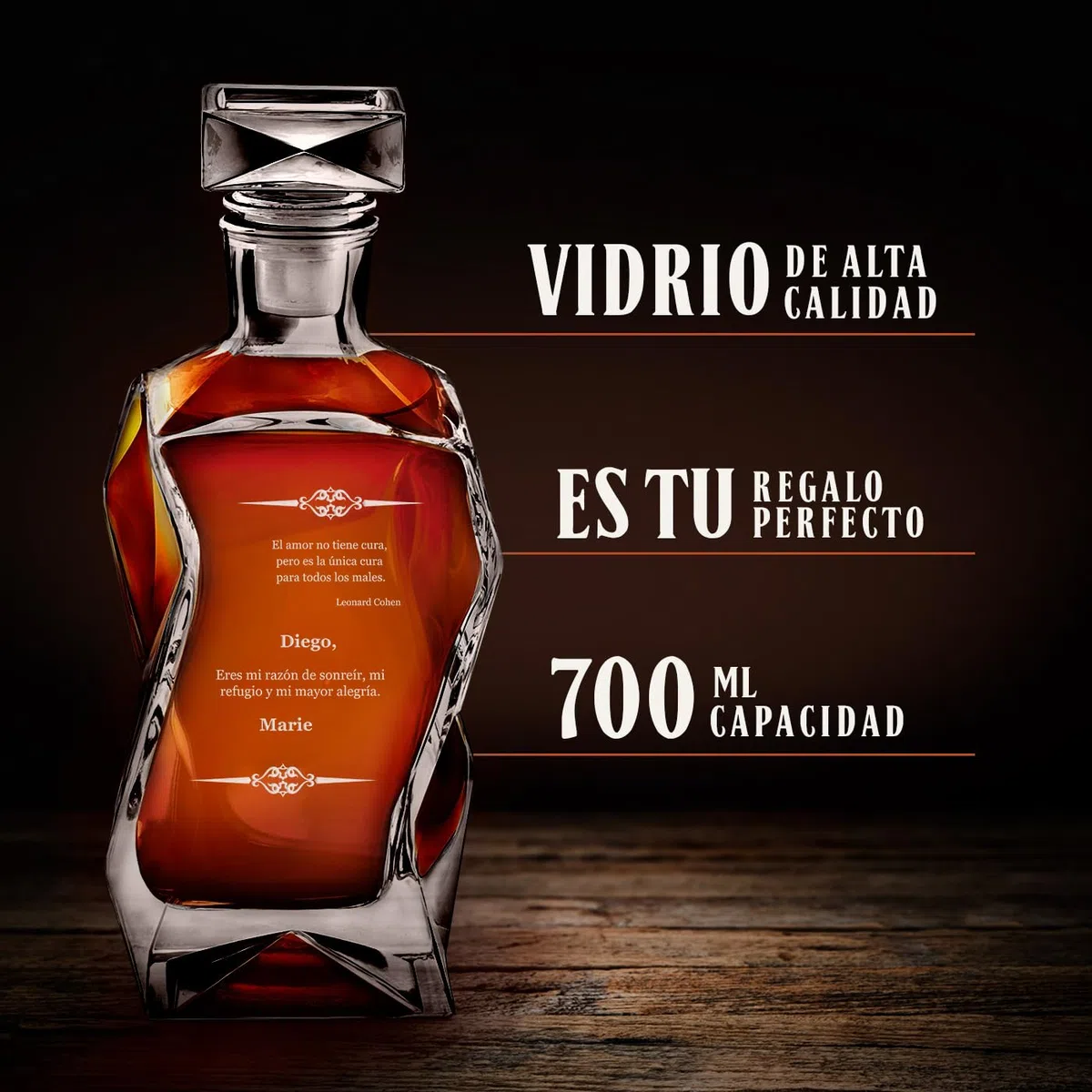 Maverton Decantador de Whisky 700 ml con 6 Vasos Personalizados 250 ml - Jarra de Cristal con Tapa - Regalos Originales para Hombre Regalo Dia del Padre Cumpleaños Amigo Marido Abuelo - Amor