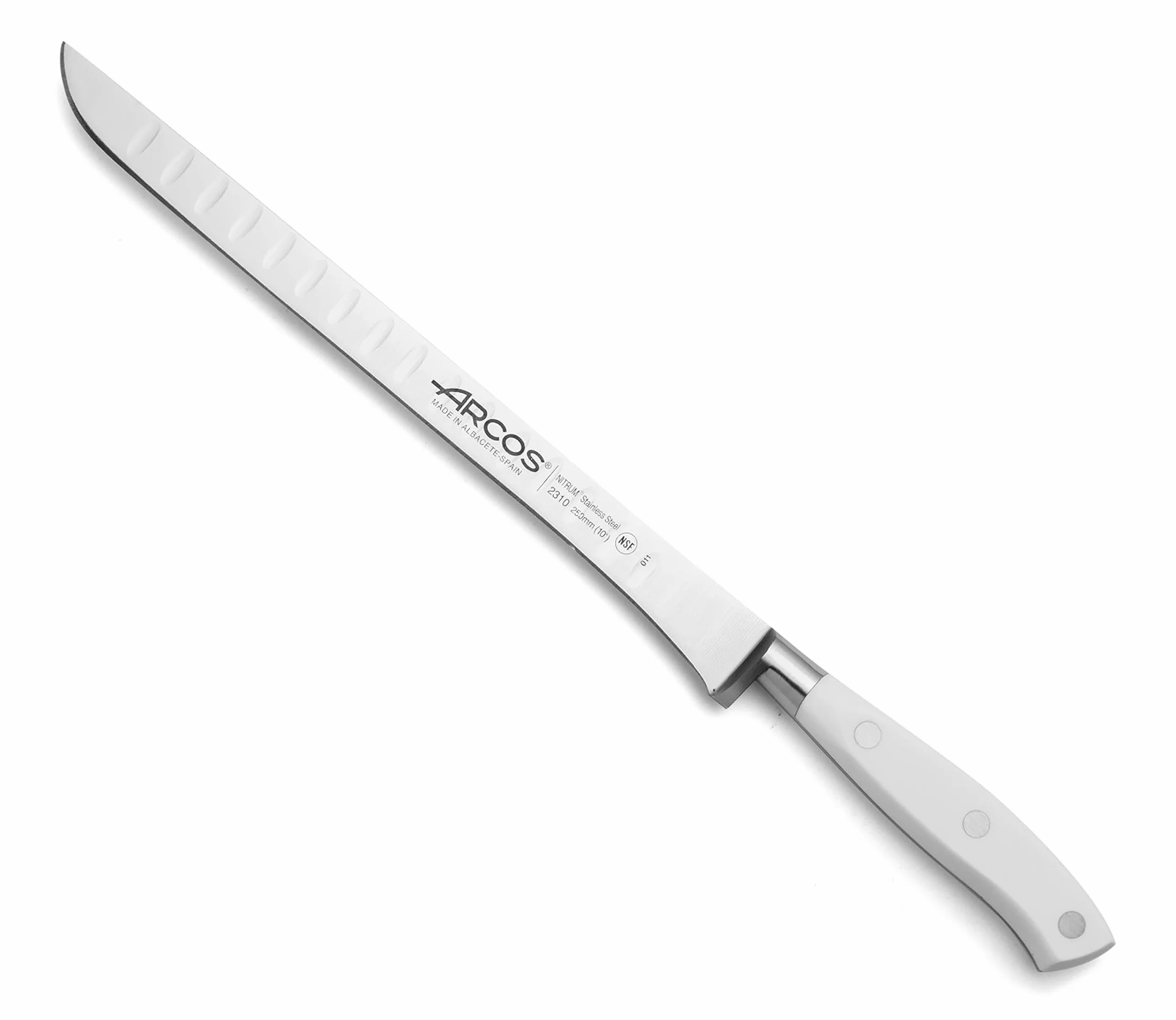 Arcos Serie Riviera Blanc - Set de Deshuesador, Jamonero y Chaira, Acero Inoxidable, Blanco, 50x20x5 cm, 3 Unidades