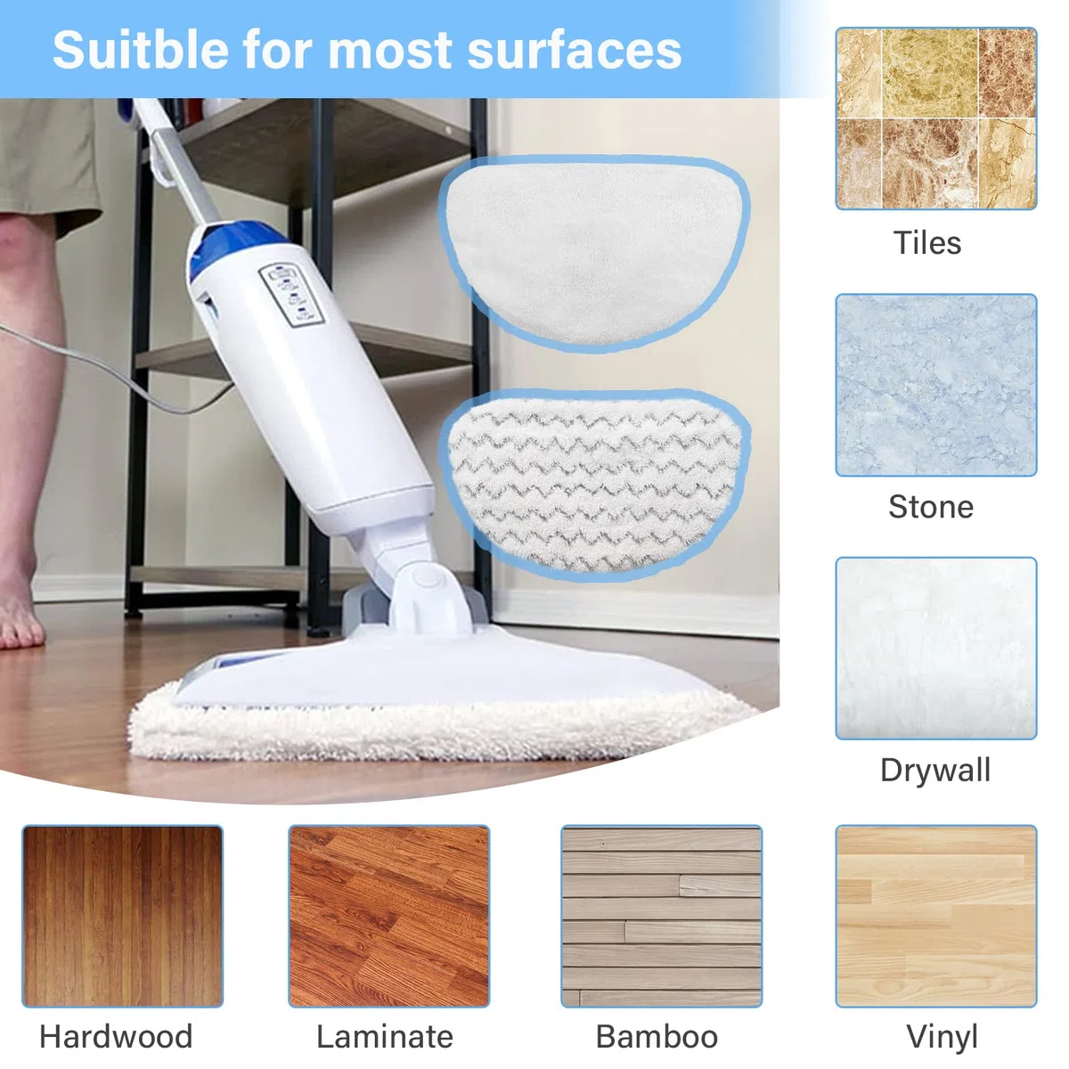 Tivcroxs Bissell Powerfresh Steam Mop 1440 1806 1544 2685A 2814 Series, Model 19402 19404 19408 19409 1940A 1940F 1940Q 1940T 1940W B0006 B0017 2075A Almohadillas para fregona, Blanco, Gris