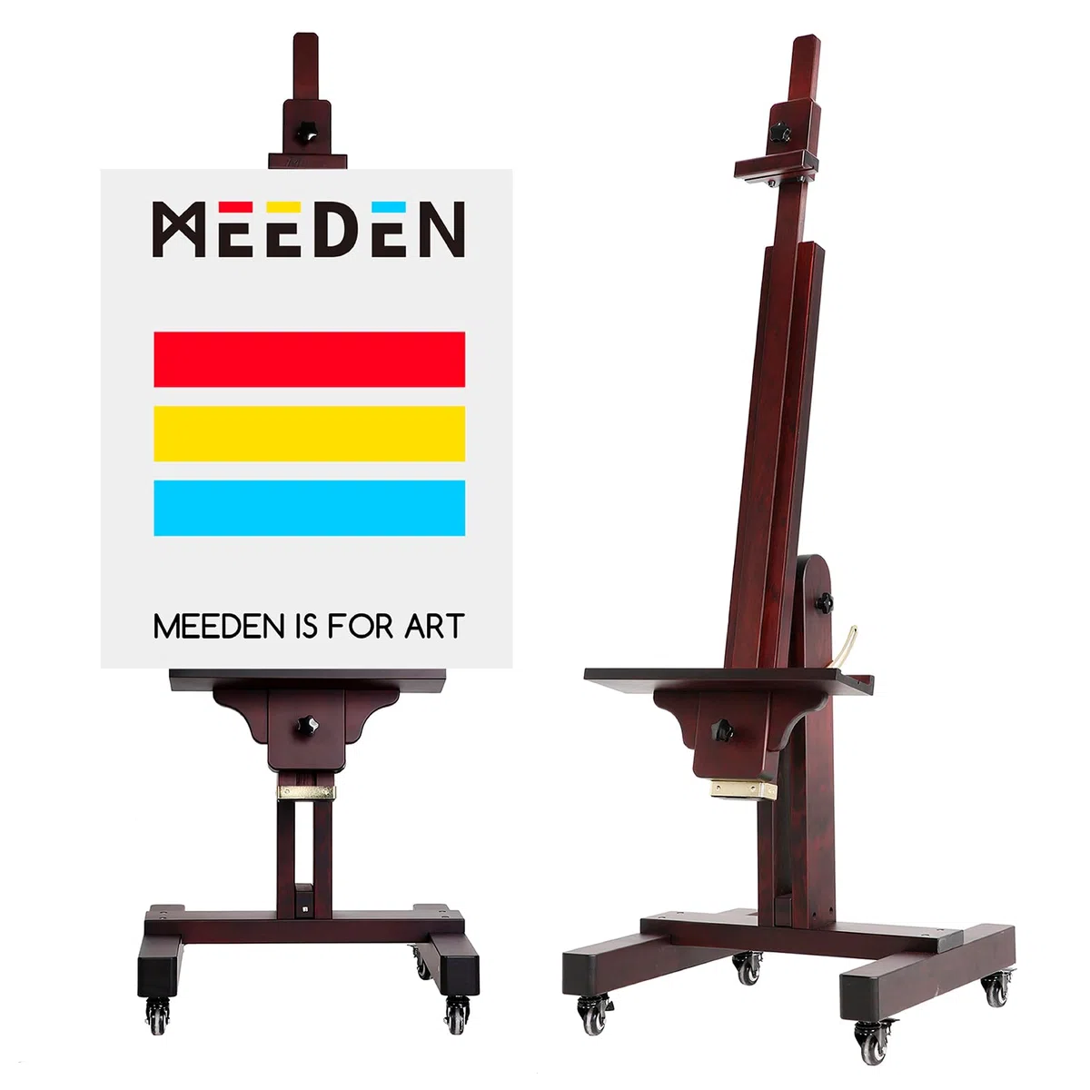 MEEDEN Caballete de pintura resistente: caballete grande profesional de madera de haya maciza que sostiene lienzos de hasta 180 cm de alto, se inclina fácilmente en plano, caballete de suelo de madera