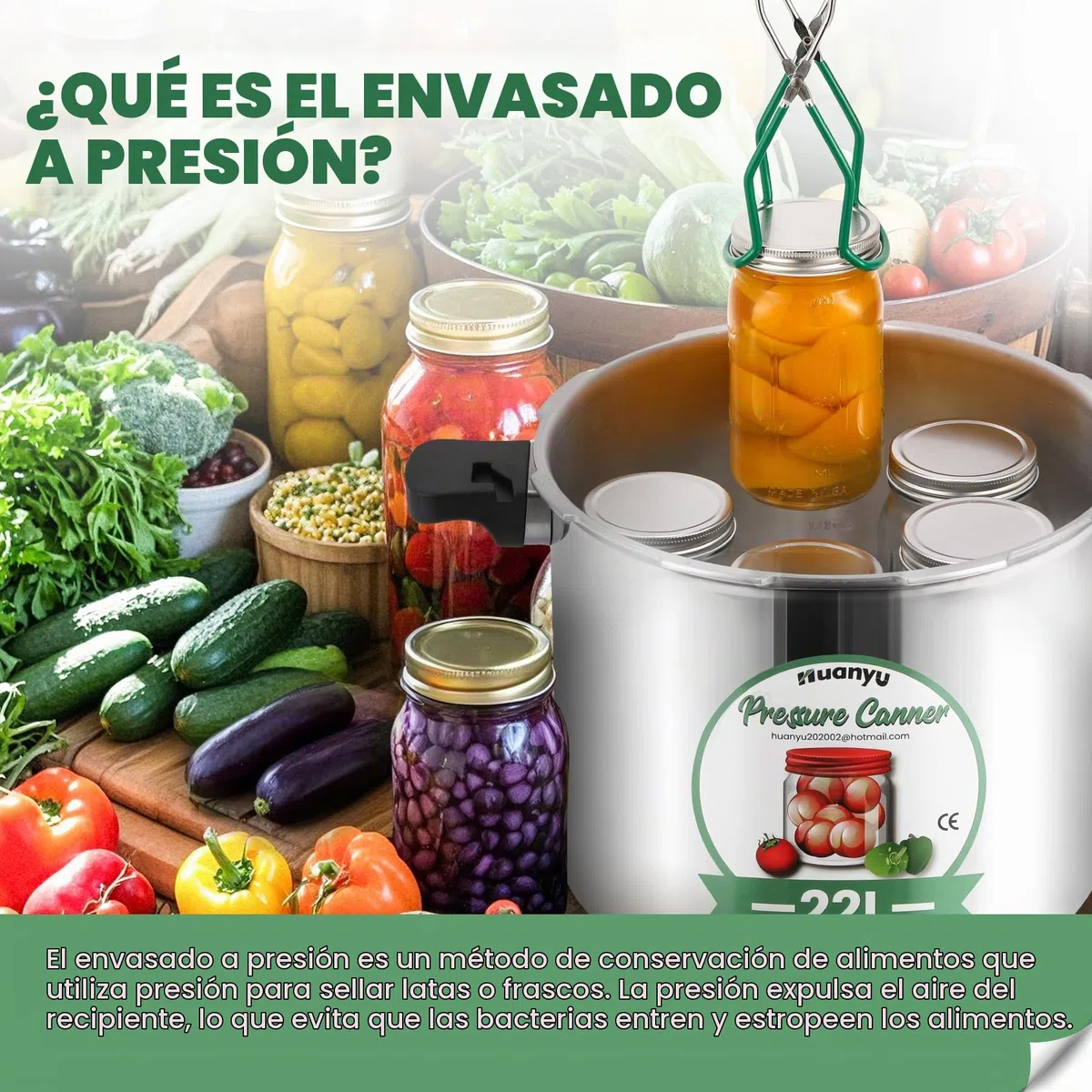 Huanyu Olla a presión de 22 litros con pesas de presión de 5, 10 y 15 PSI, compatible con cocinas de inducción y de gas. Olla a presión multifunción y ollas a presión para conservas