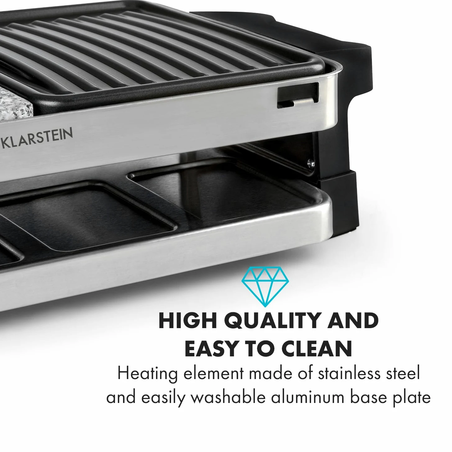 Klarstein Sirloin Grill para raclette, 1500 vatios, 2 en 1: placa de grill de aluminio y placa de piedra natural, Termostato regulable, para 8 personas, Sartenes de raclette de acero