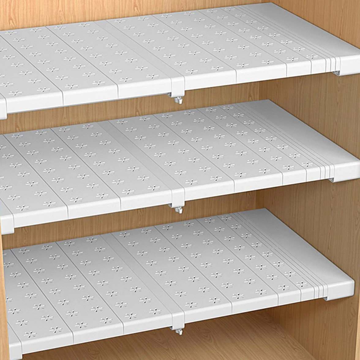 Barra extensible para estante de armario, estante de almacenamiento de armario de metal, divisor de armario, no requiere taladrar, para cocina, baño y dormitorio, solución para ahorrar espacio