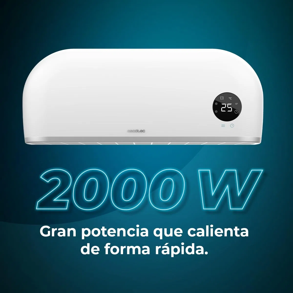 Cecotec Calefactor cerámico de baño ReadyWarm 2000 Max Box Ceramic con 2000 W, pantalla LED, mando a distancia y protección IPX2, 20 m2