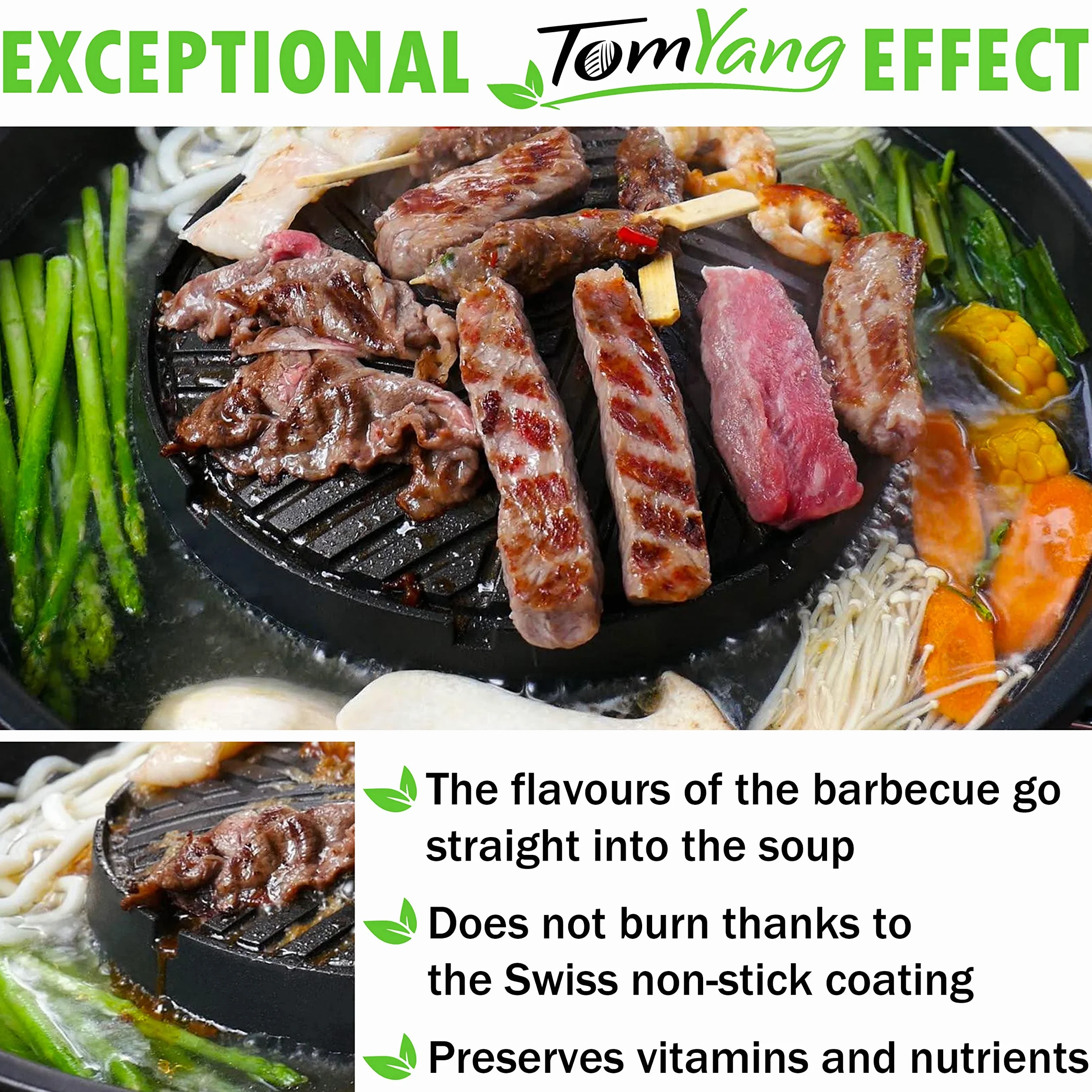 TomYang Hot Pot – El Original Thai Grill, diseñado en Alemania, recubrimiento antiadherente suizo, más de 100 videos tutoriales y recetas. Parrilla BBQ coreana, Hot Pot, Mookata Thai Hot Pot