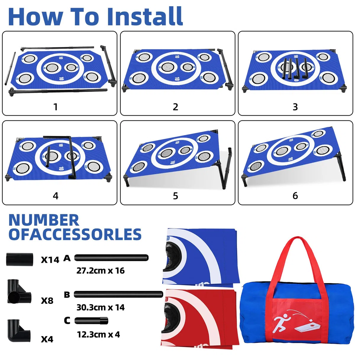 NZQXJXZ Juego de Cornhole para Familia y Adulto, 3x2 Ft Portátil Cornhole Juego de Lanzamiento con 8 Bolsas de Frijoles y Bolsa de Transporte, Ideal para al Aire Libre, Interior, Patio Trasero, Césped