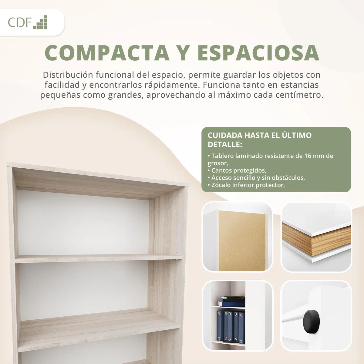 CDF Librería Estantería Abierta con Niveles Mueble para Oficina Sala de Estar Habitacion y Estudio Juvenil Comedor Dormitorio Estrecha Documentos Decoración Moderna Vertical -Roble Sonoma 80 cm