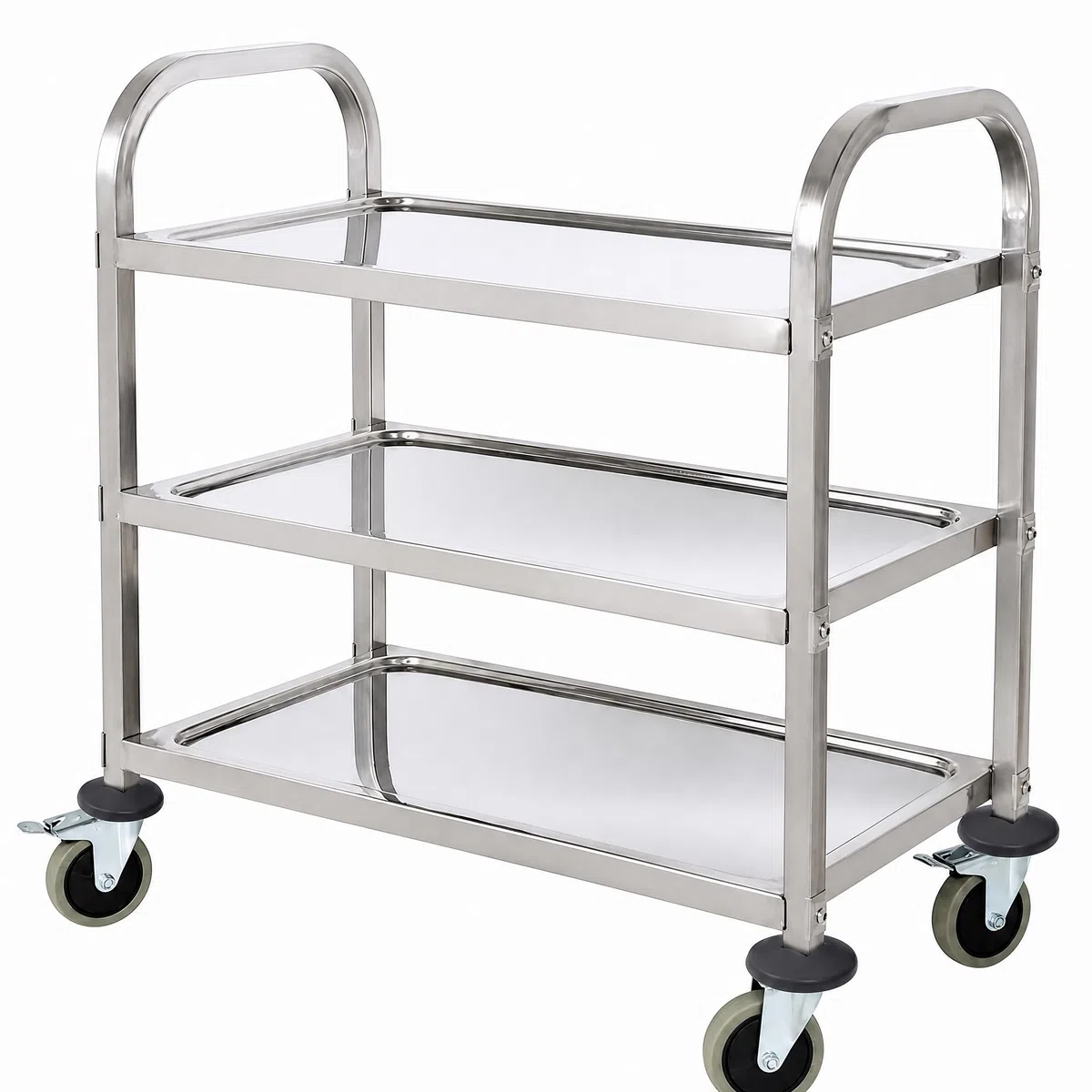Carrito de Servicio Acero Inoxidable 3 Estantes, 4 Ruedas Giratorias (2 con Freno) (72x40x82 cm, 150 kg) – Carro de Cocina Multifuncional para Restaurante, Laboratorio, Hostelería