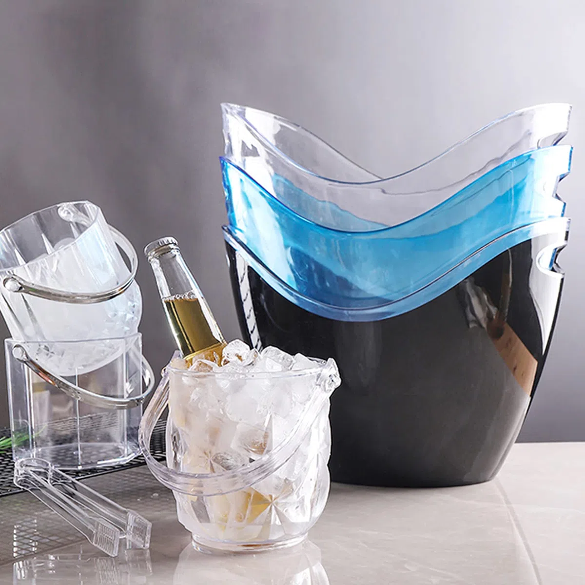 Cubo para Bebidas con Asas, Cubo Grande para Hielo, Ideal para familias, Fiestas, barbacoas y picnics, Transparente, 8 l, Morado