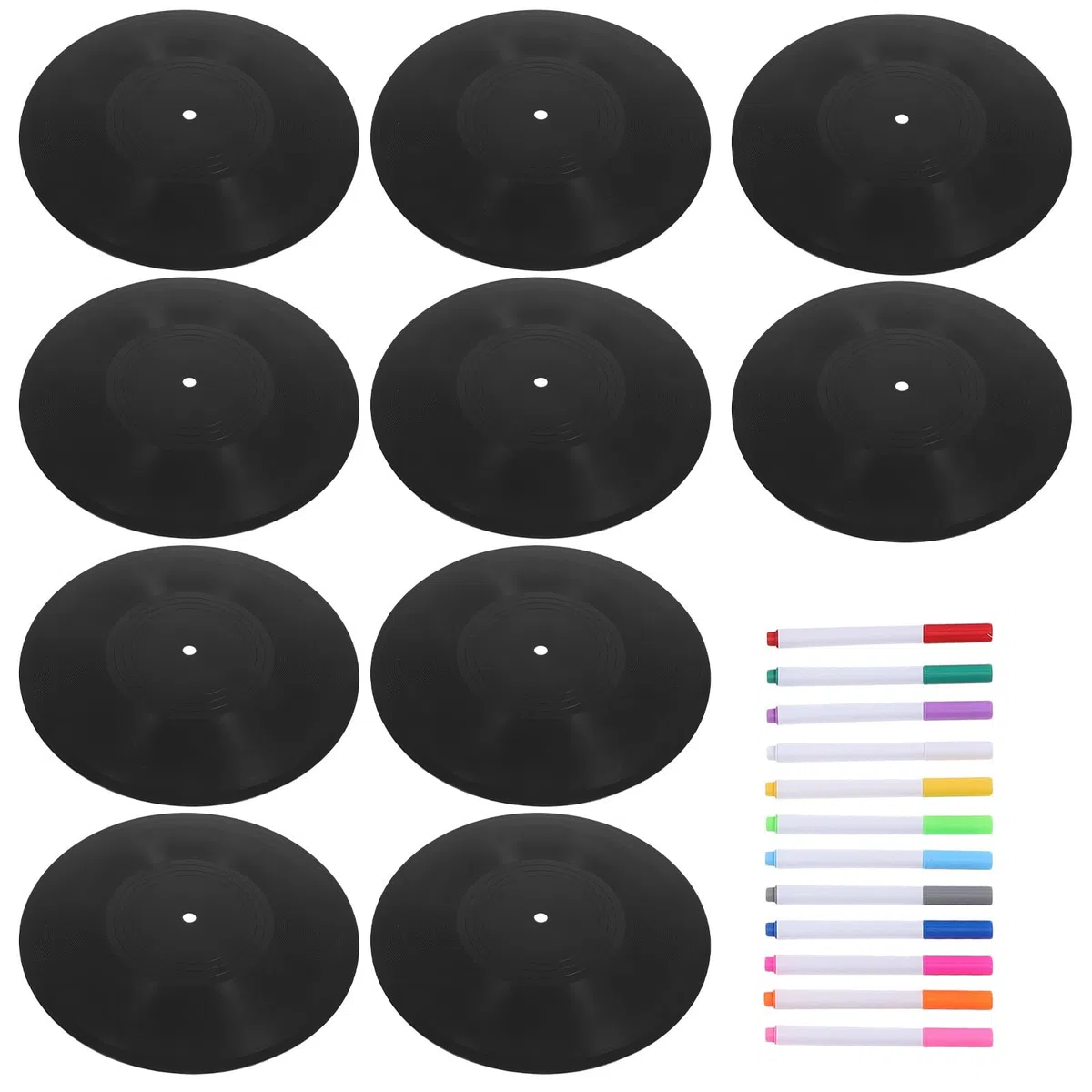 GLEAVI Disco de Vinilo Retro Negro de Plástico para DIY con Marcadores Incluidos, Ideal para Guestbook Alternatives y Decoración de Pared
